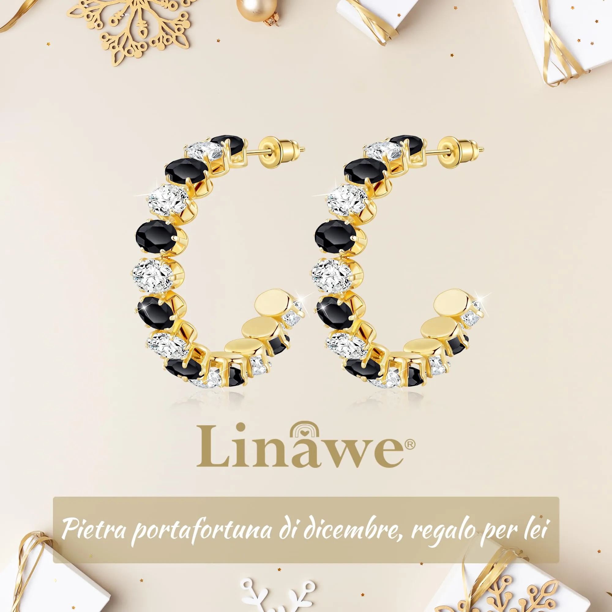 Linawe Orecchini a cerchio grandi in oro nero, orecchini pendenti in oro, in acciaio inossidabile da donna, gioielli alla moda, orecchini ipoallergenici - immagine 5