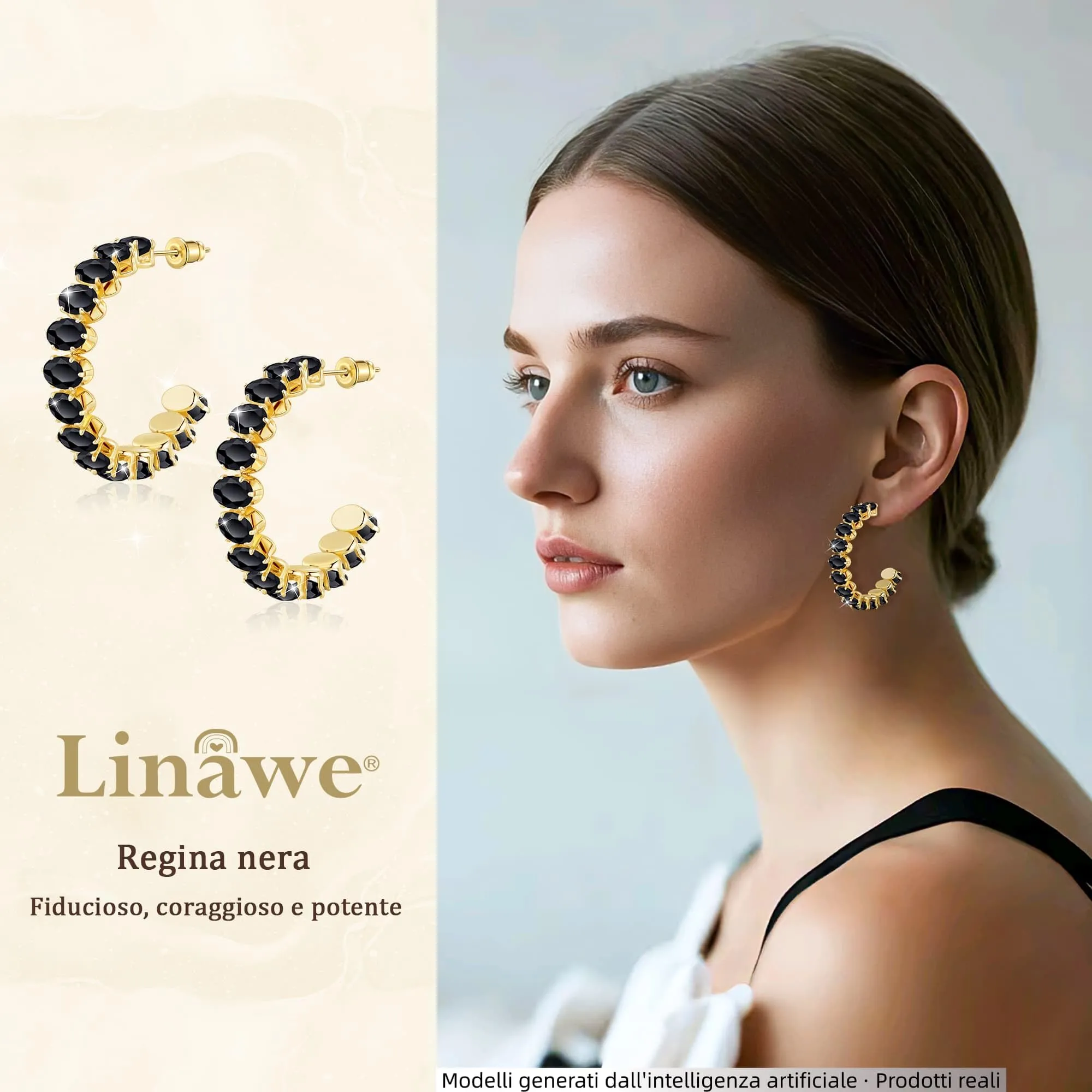 Linawe Orecchini a cerchio da donna neri, gioielli da appendere in oro, orecchini eleganti in acciaio inossidabile da donna, orecchini pendenti in oro grandi gioielli alla moda - immagine 2