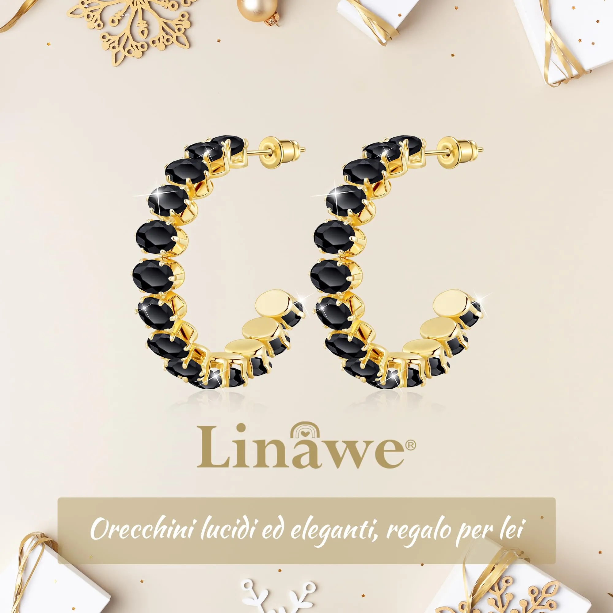 Linawe Orecchini a cerchio da donna neri, gioielli da appendere in oro, orecchini eleganti in acciaio inossidabile da donna, orecchini pendenti in oro grandi gioielli alla moda - immagine 5
