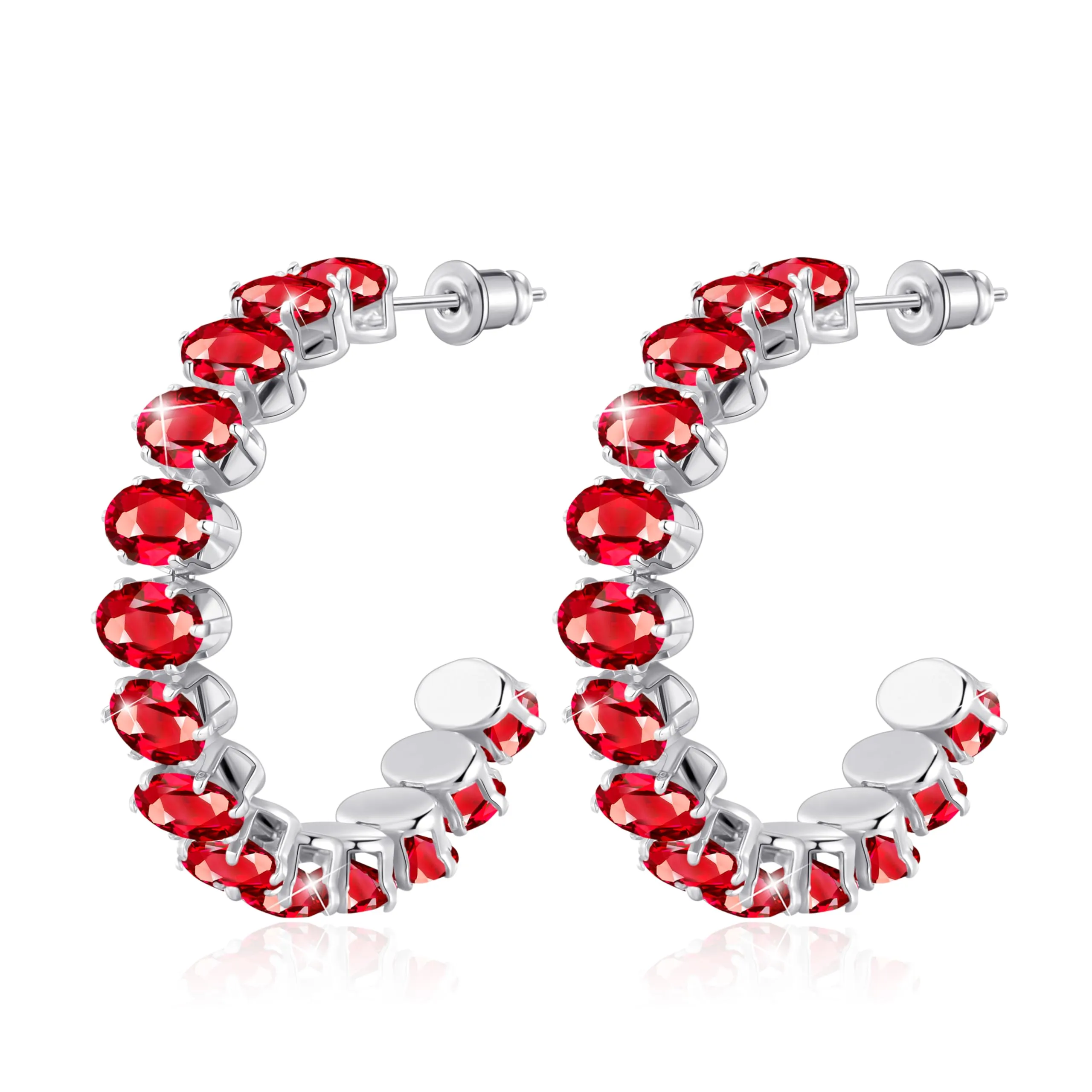 Linawe Orecchini a cerchio da appendere in argento rosso rubino, gioielli alla moda da donna in acciaio inossidabile, orecchini pendenti ipoallergenici con pietra in oro bianco - immagine 1