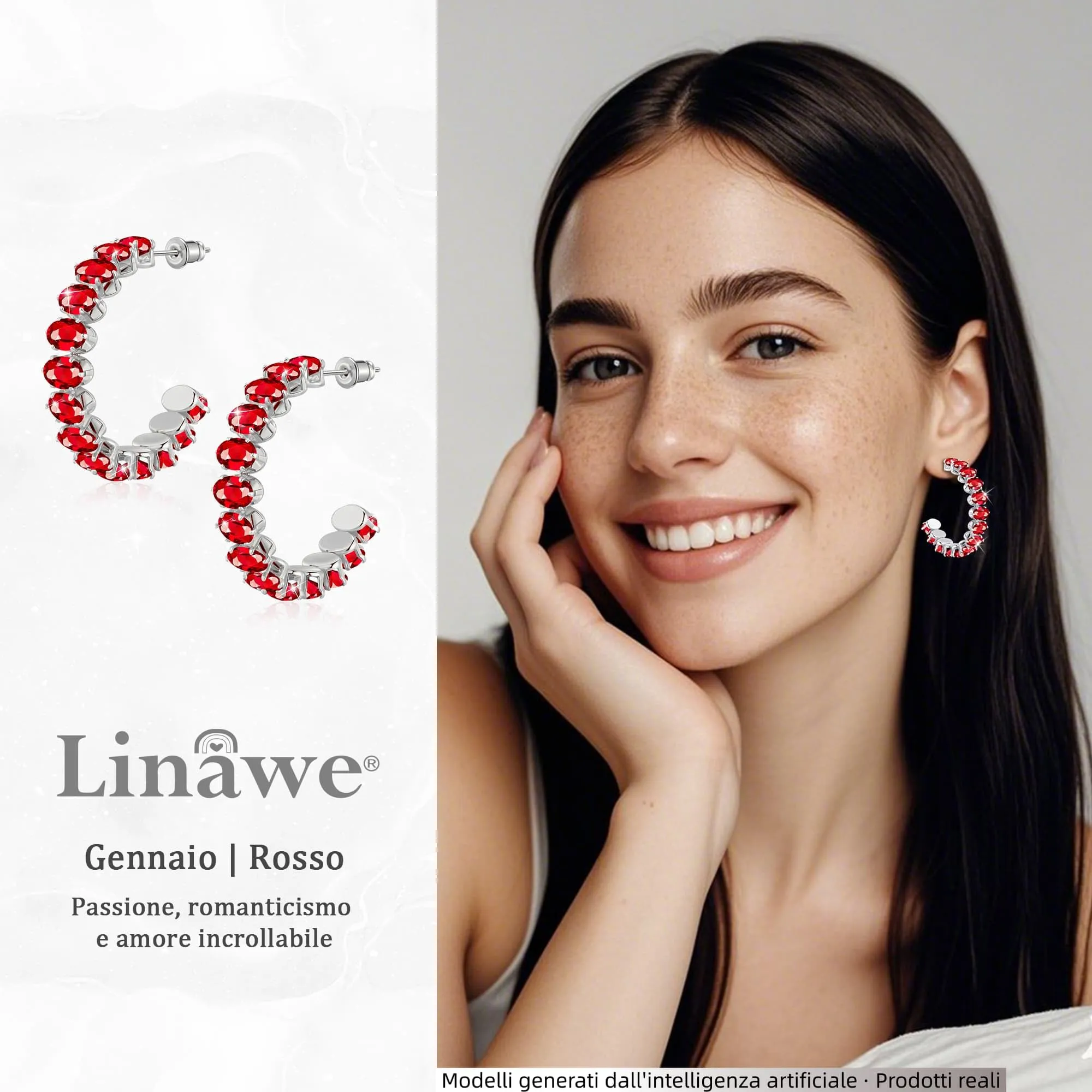 Linawe Orecchini a cerchio da appendere in argento rosso rubino, gioielli alla moda da donna in acciaio inossidabile, orecchini pendenti ipoallergenici con pietra in oro bianco - immagine 2