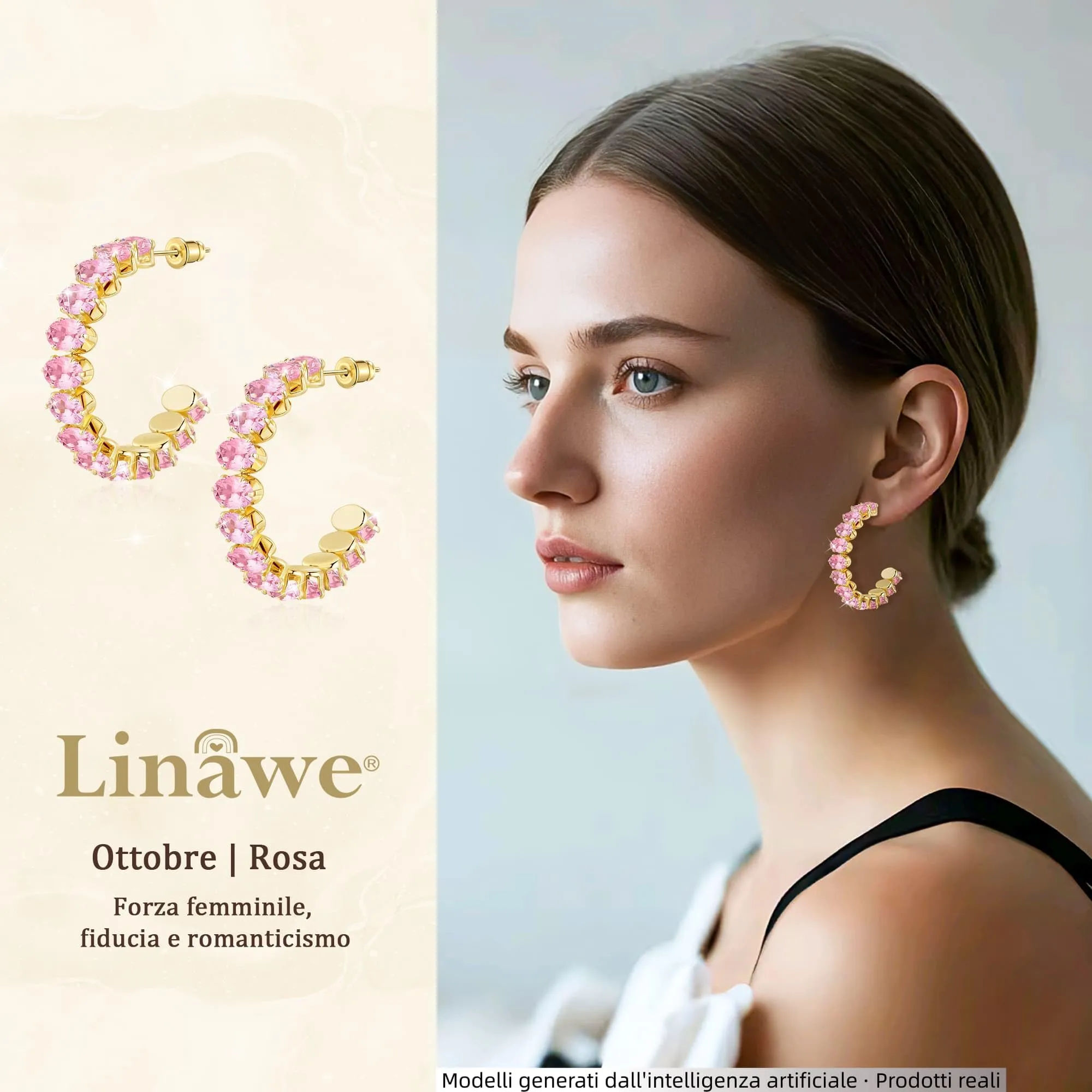 Linawe Orecchini pendenti grandi in oro rosa, orecchini da donna in acciaio inossidabile placcati in oro, orecchini alla moda con pietra - immagine 2