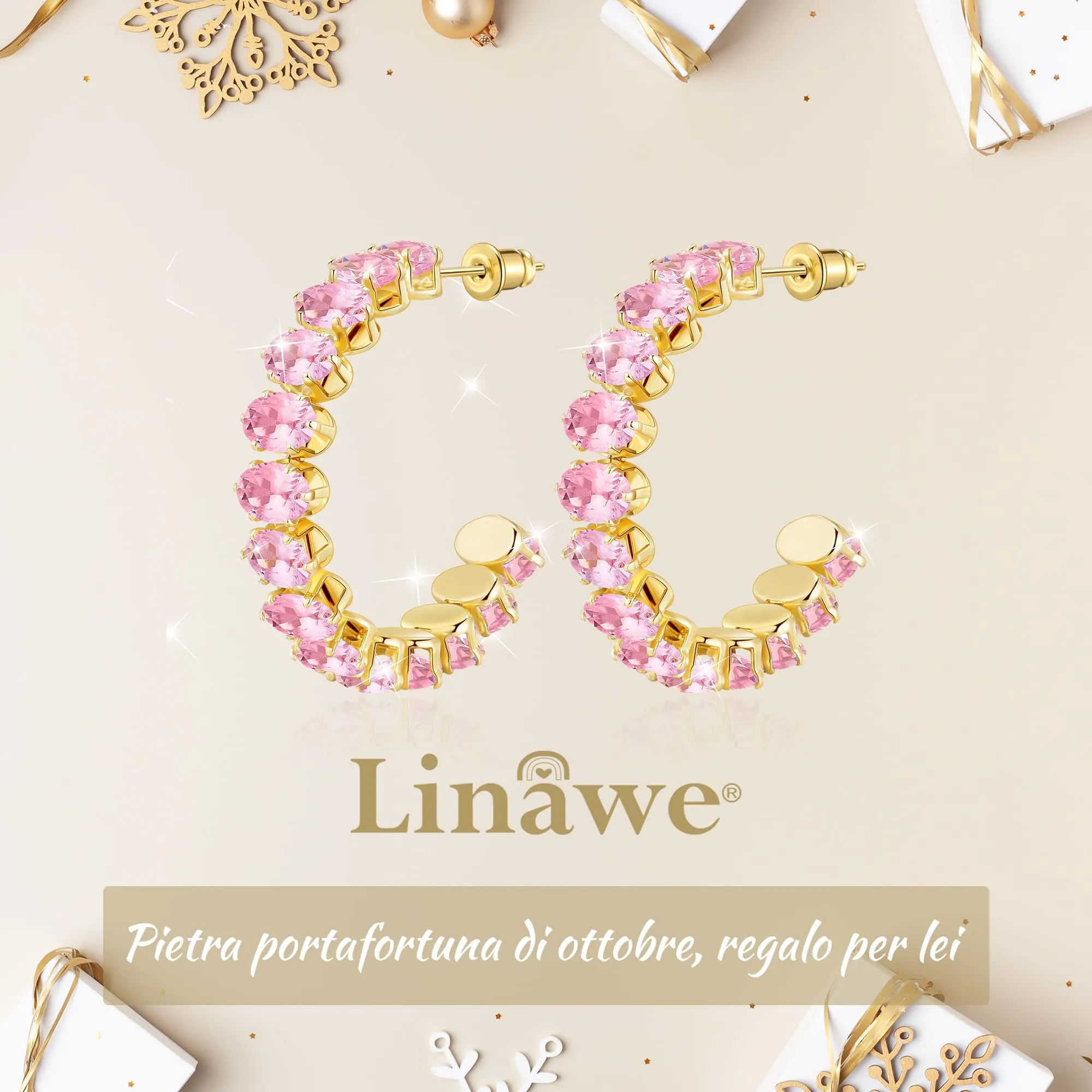 Linawe Orecchini pendenti grandi in oro rosa, orecchini da donna in acciaio inossidabile placcati in oro, orecchini alla moda con pietra - immagine 5