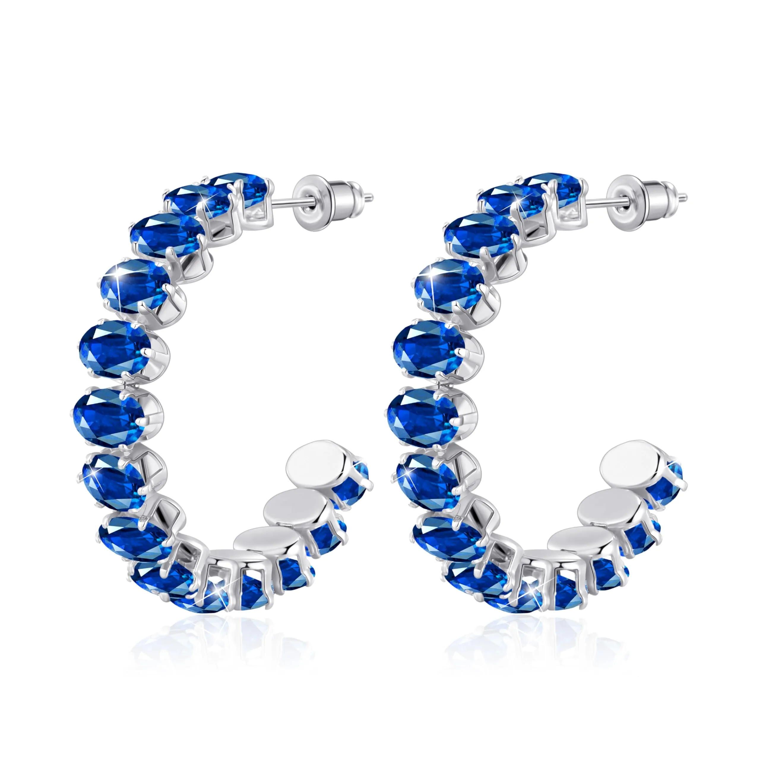 Linawe Orecchini blu zaffiro, orecchini a cerchio in argento, orecchini da donna con fossili, orecchini grandi in acciaio inossidabile, gioielli di moda, orecchini pendenti ipoallergenici con pietra - immagine 1