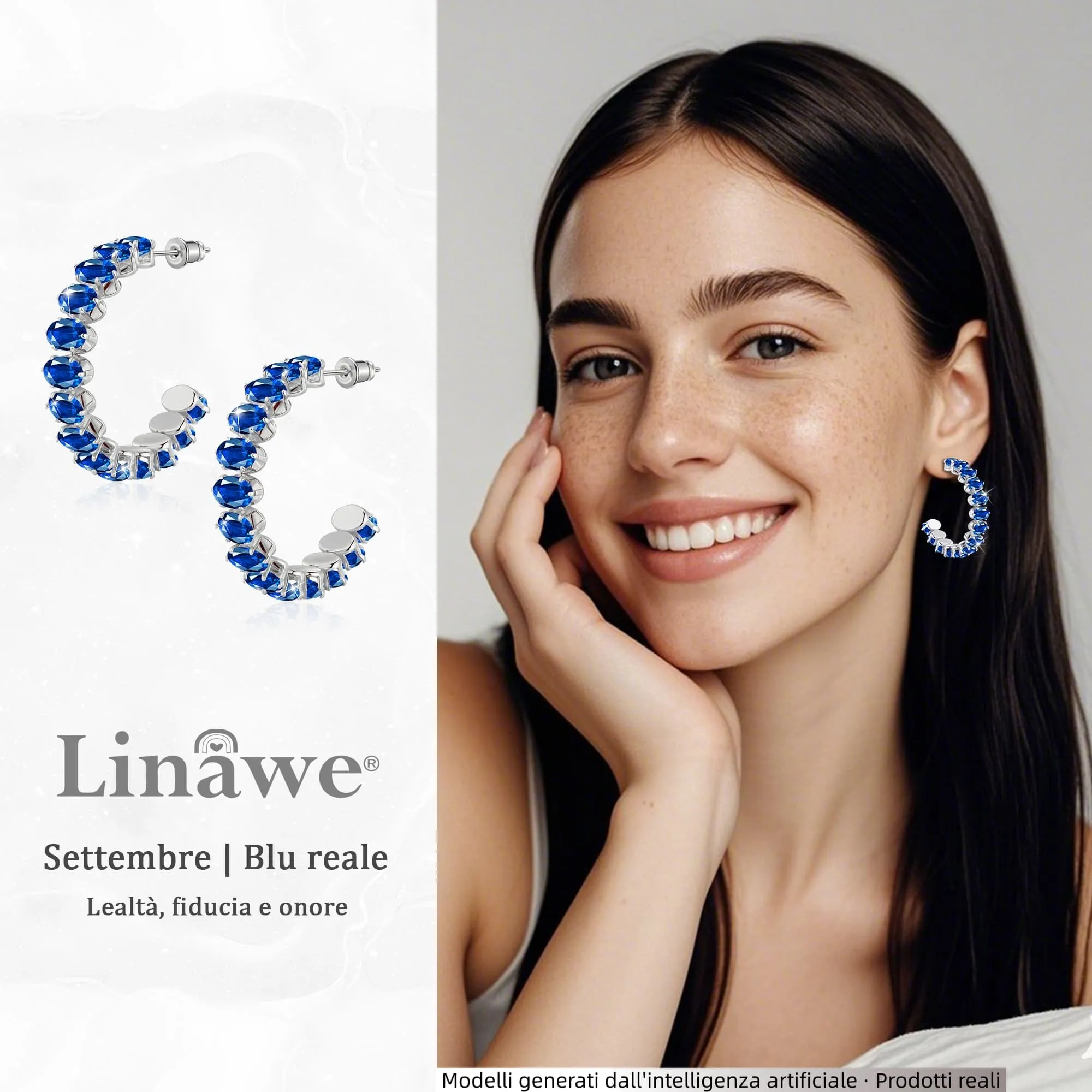 Linawe Orecchini blu zaffiro, orecchini a cerchio in argento, orecchini da donna con fossili, orecchini grandi in acciaio inossidabile, gioielli di moda, orecchini pendenti ipoallergenici con pietra - immagine 2