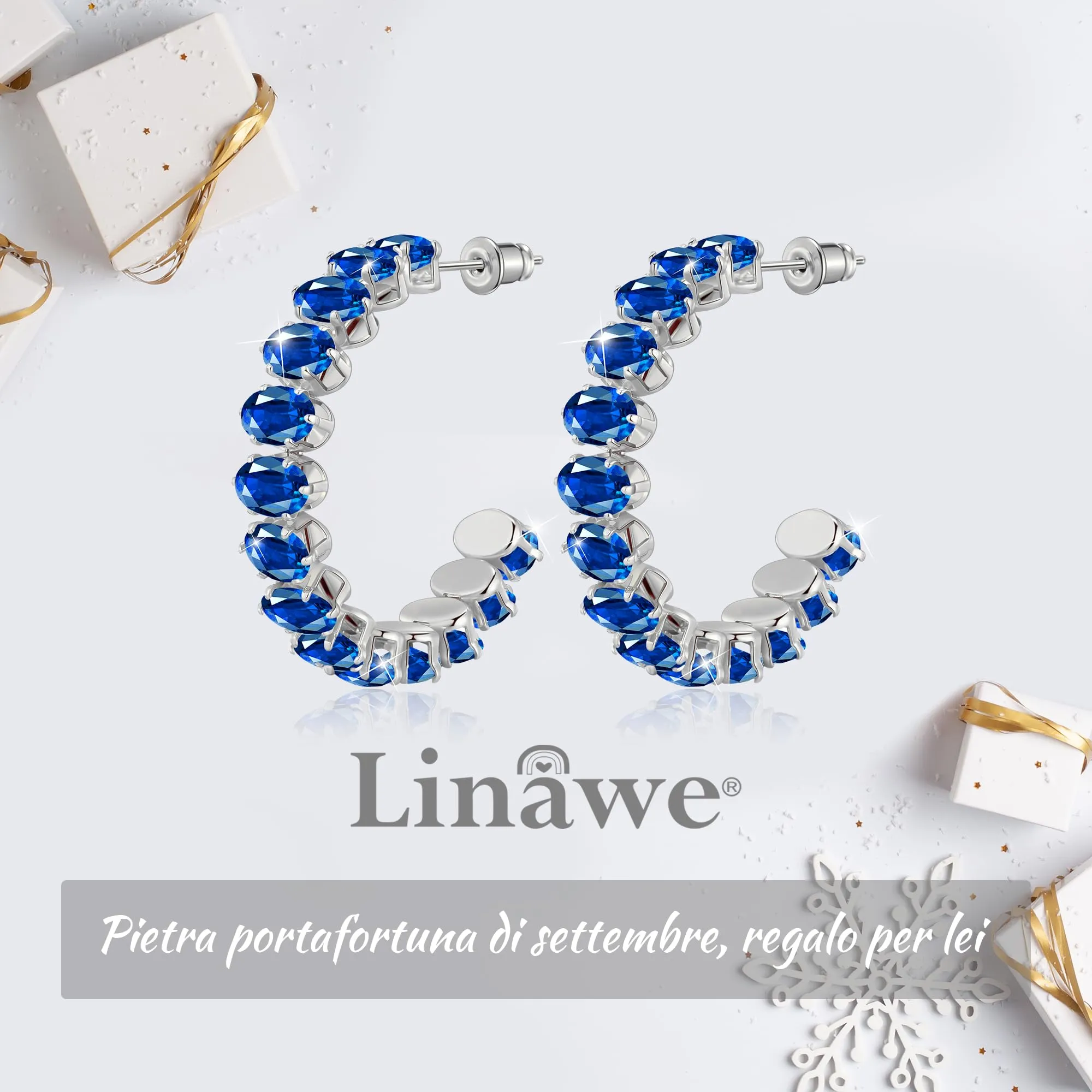 Linawe Orecchini blu zaffiro, orecchini a cerchio in argento, orecchini da donna con fossili, orecchini grandi in acciaio inossidabile, gioielli di moda, orecchini pendenti ipoallergenici con pietra - immagine 5