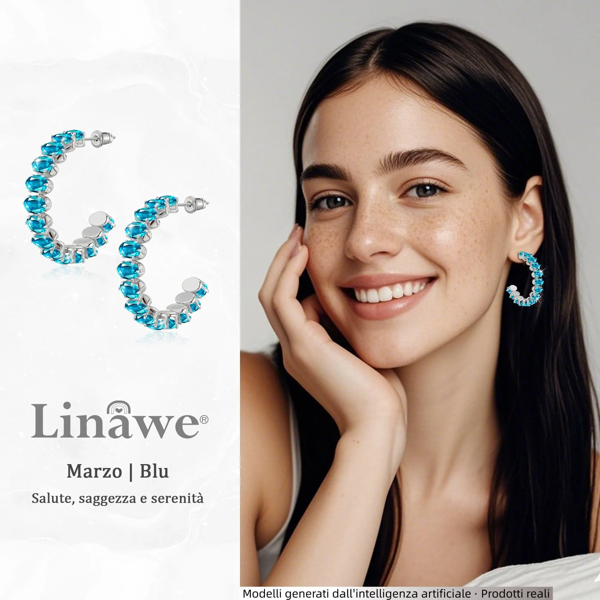 Linawe Orecchini pendenti in argento blu acquamarina, grandi orecchini a cerchio fossile, orecchini in acciaio inossidabile Orecchini da donna in argento alla moda, orecchini pendenti ipoallergenici - immagine 2