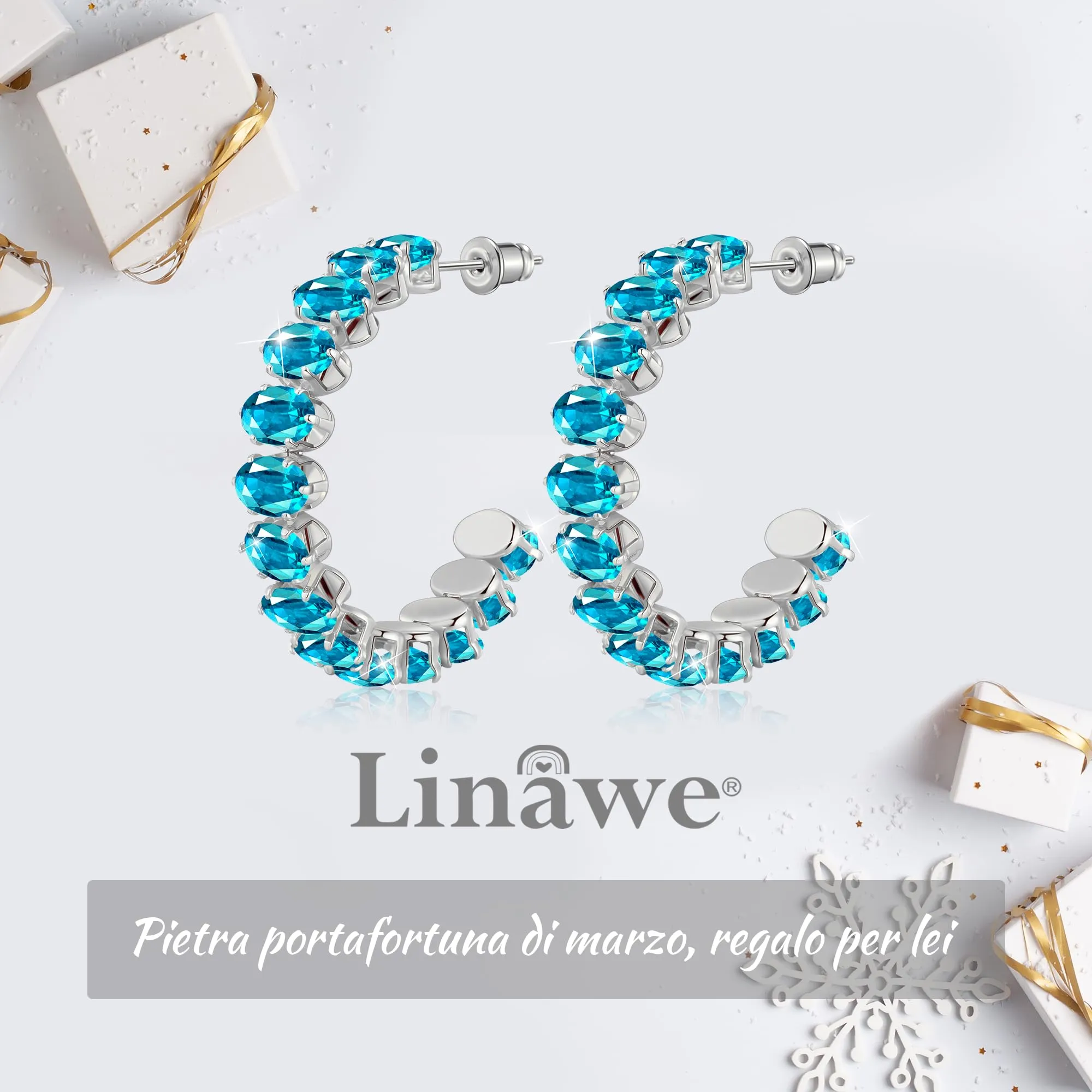 Linawe Orecchini pendenti in argento blu acquamarina, grandi orecchini a cerchio fossile, orecchini in acciaio inossidabile Orecchini da donna in argento alla moda, orecchini pendenti ipoallergenici - immagine 5
