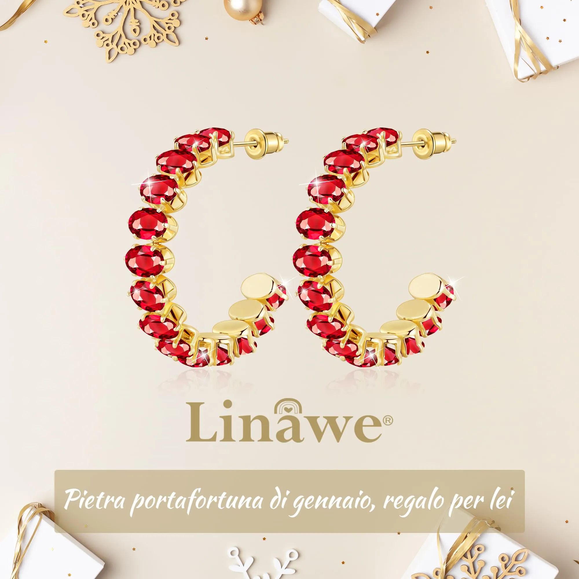 Linawe Orecchini pendenti in oro rosso rubino, grandi orecchini a cerchio in acciaio inossidabile da donna, gioielli alla moda, placcati in oro, ipoallergenici con pietra - immagine 5