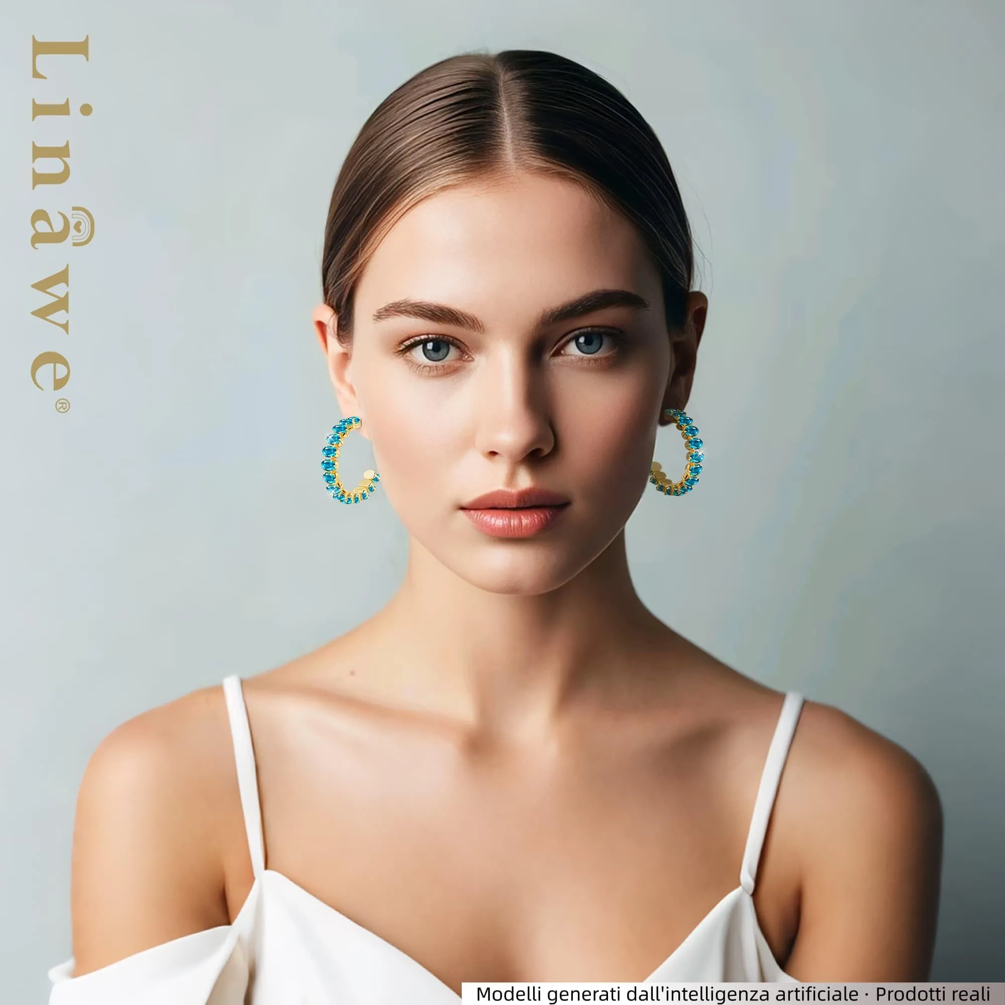 Linawe Orecchini a cerchio grandi in oro blu acquamarina, gioielli da donna in acciaio inossidabile, orecchini pendenti gioielli di moda Orecchini placcati in oro - immagine 3