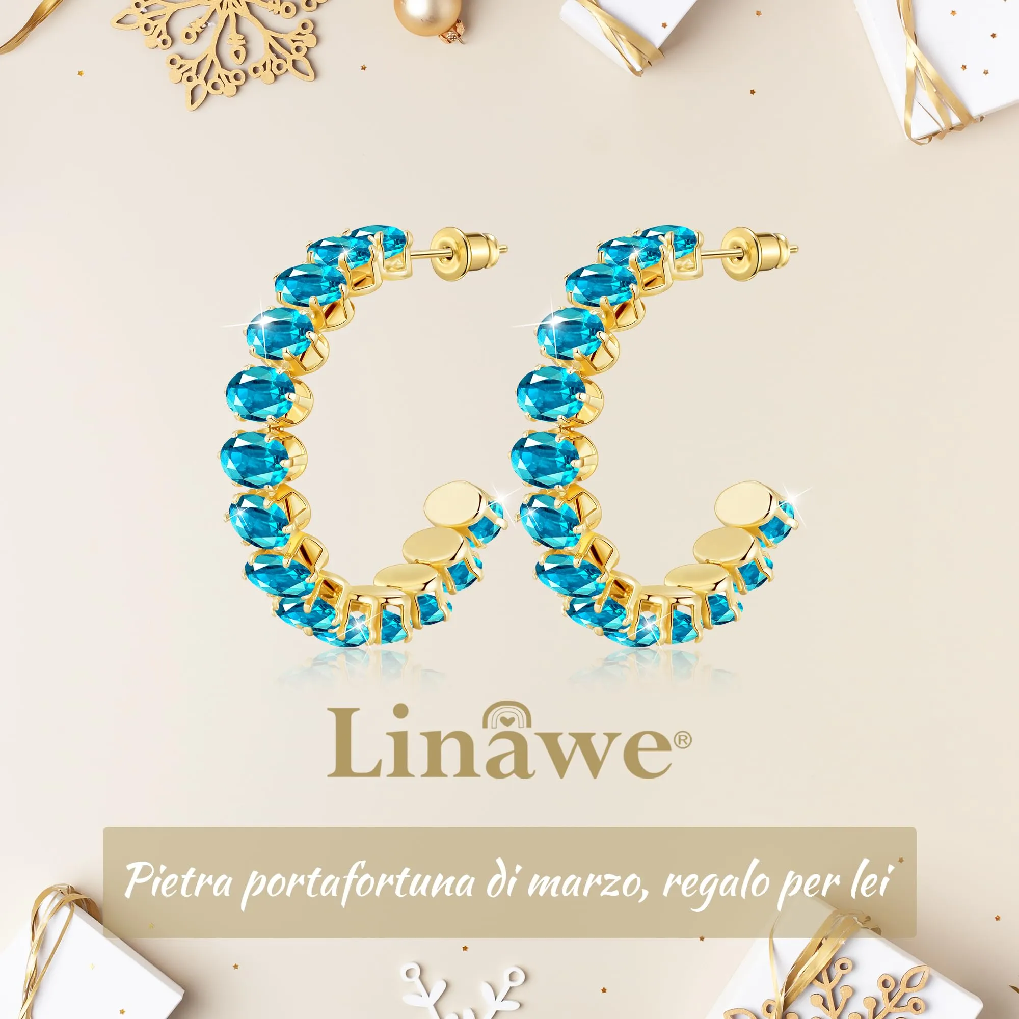 Linawe Orecchini a cerchio grandi in oro blu acquamarina, gioielli da donna in acciaio inossidabile, orecchini pendenti gioielli di moda Orecchini placcati in oro - immagine 5
