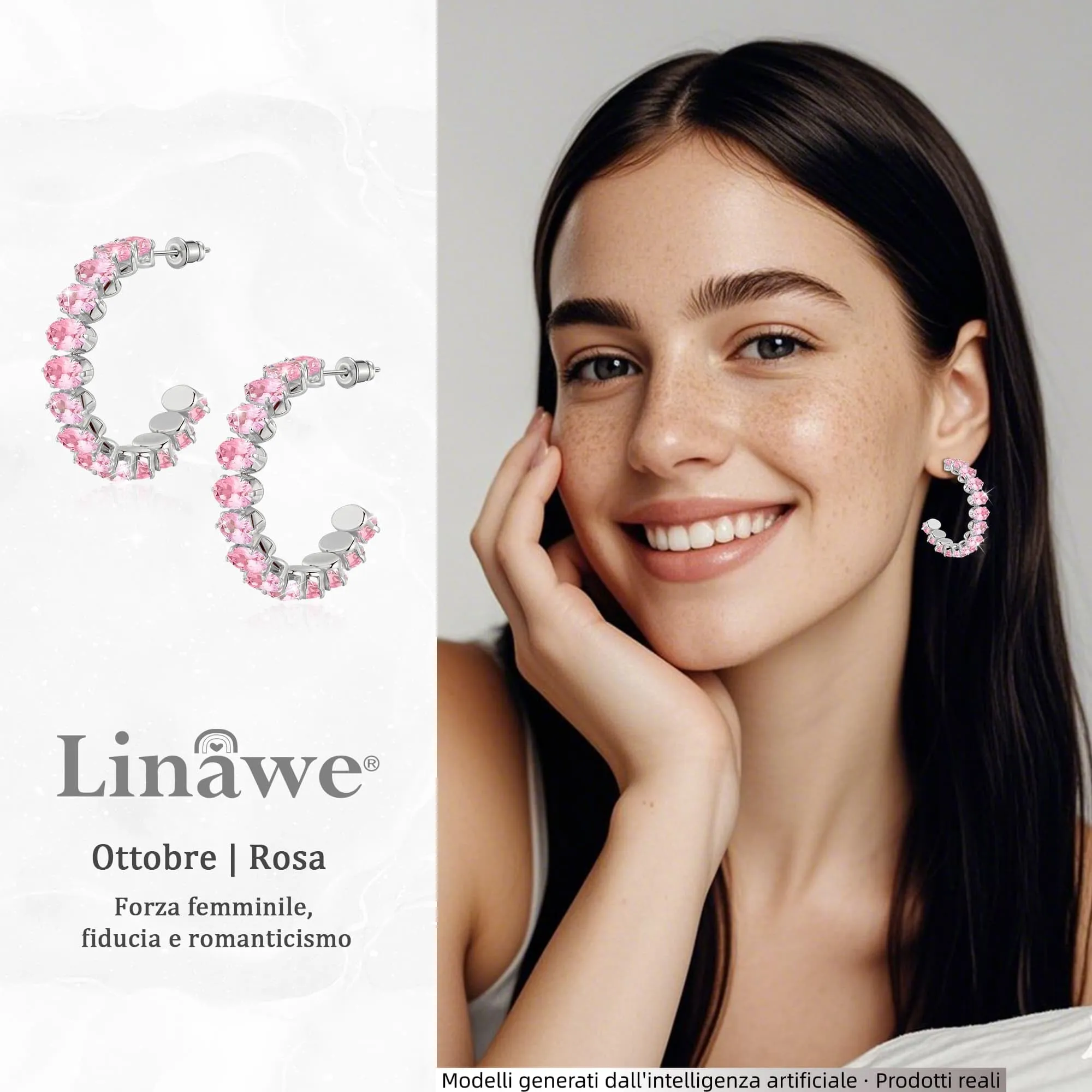 Linawe Orecchini rosa, orecchini pendenti in argento, orecchini a cerchio grandi orecchini in acciaio inossidabile da donna, oro bianco gioielli in argento senza nichel - immagine 2