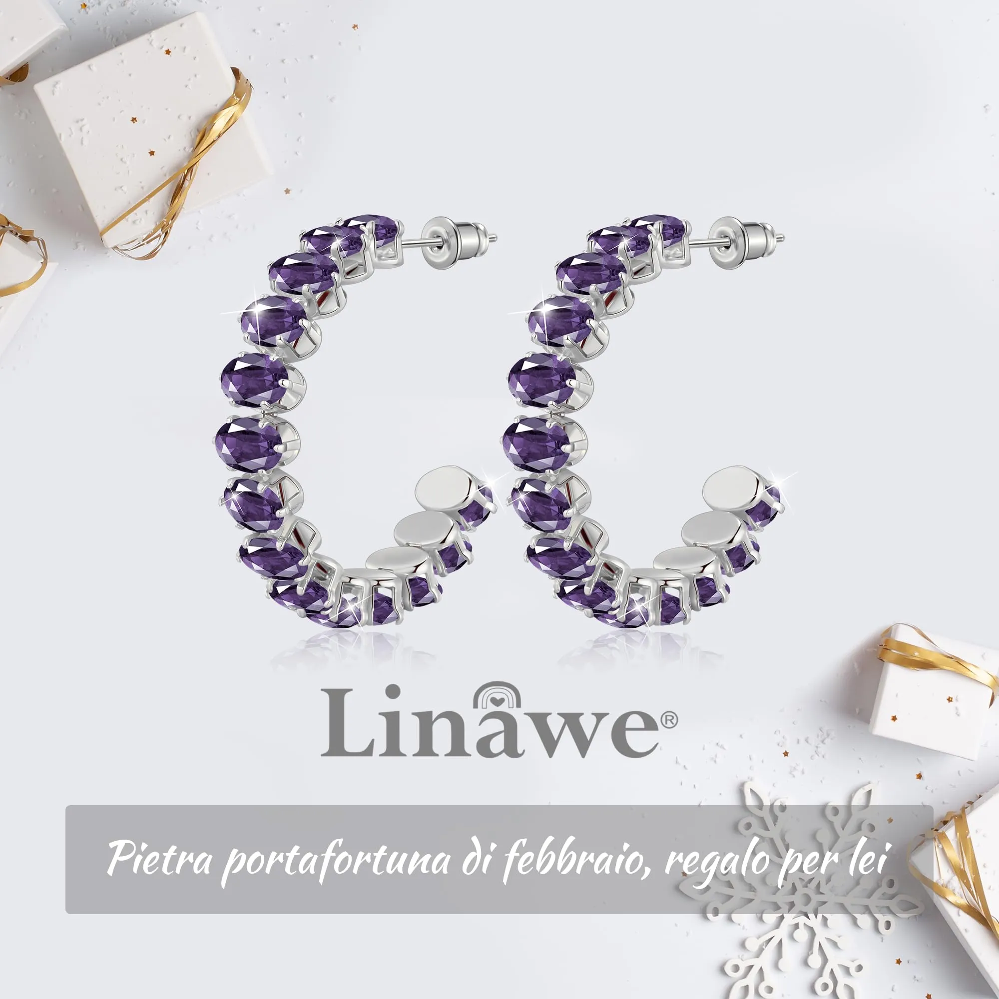 Linawe Orecchini in argento con ametista viola, orecchini fossili da appendere in argento, orecchini a cerchio grandi, orecchini in acciaio inossidabile da donna, gioielli di moda, ipoallergenici - immagine 5