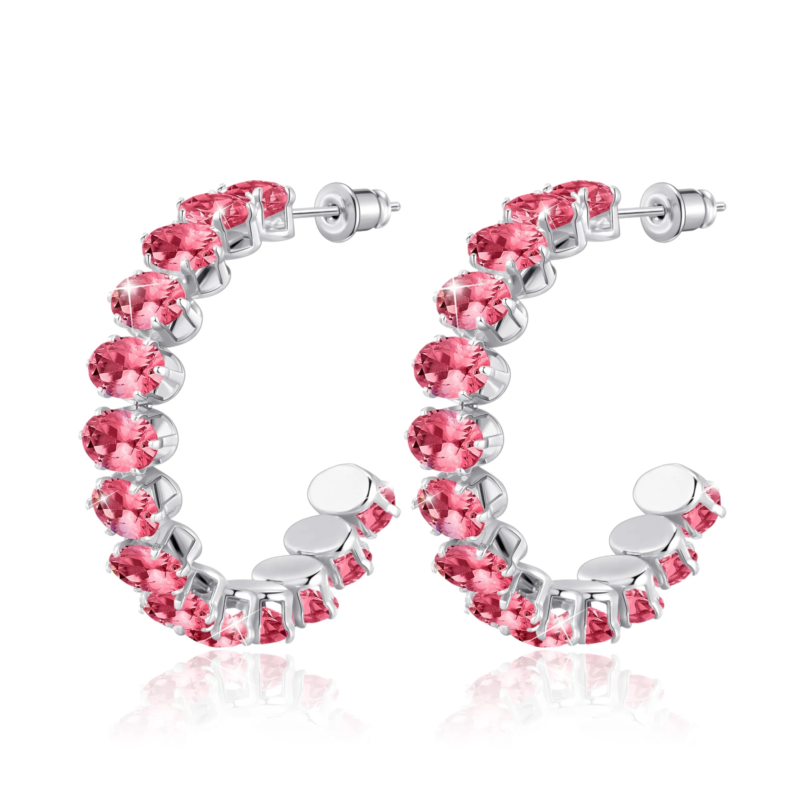 Linawe Orecchini rosa, orecchini in argento, orecchini a cerchio, grandi orecchini da donna in acciaio inossidabile, gioielli, orecchini ipoallergenici con pietra in oro bianco - immagine 1