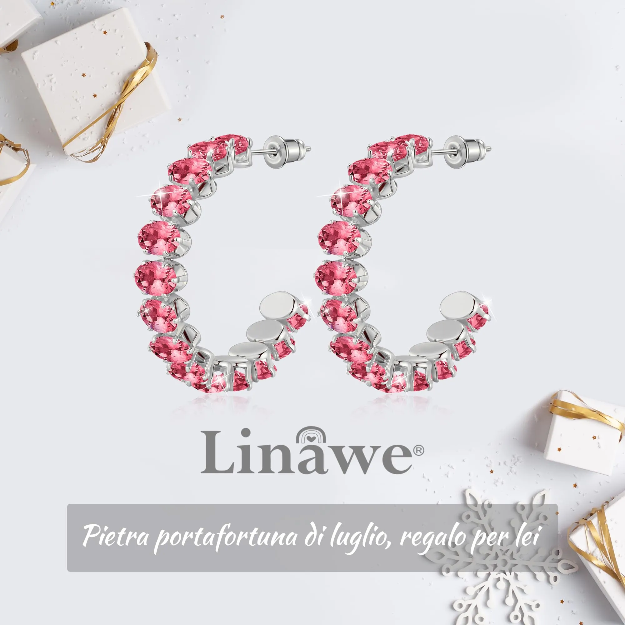 Linawe Orecchini rosa, orecchini in argento, orecchini a cerchio, grandi orecchini da donna in acciaio inossidabile, gioielli, orecchini ipoallergenici con pietra in oro bianco - immagine 5