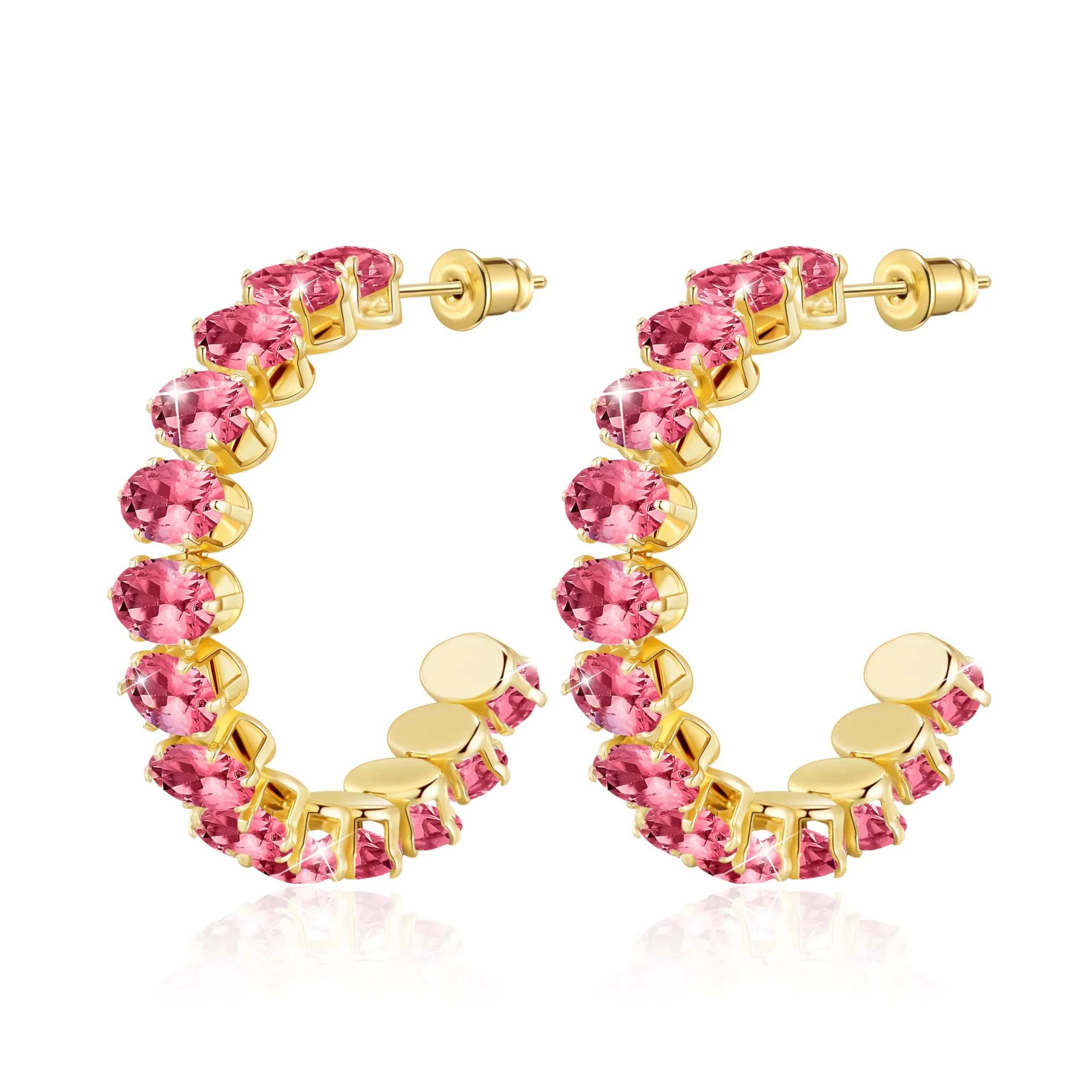 Linawe Orecchini a cerchio pendenti in oro rosa, Orecchini eleganti in acciaio inossidabile da donna, gioielli di moda, orecchini placcati in oro senza nichel - immagine 1