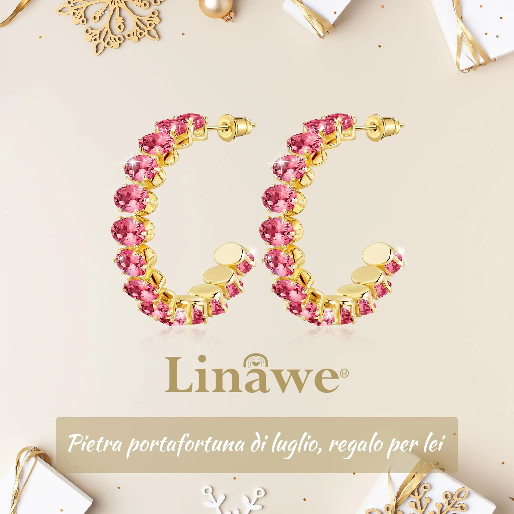 Linawe Orecchini a cerchio pendenti in oro rosa, Orecchini eleganti in acciaio inossidabile da donna, gioielli di moda, orecchini placcati in oro senza nichel - immagine 5