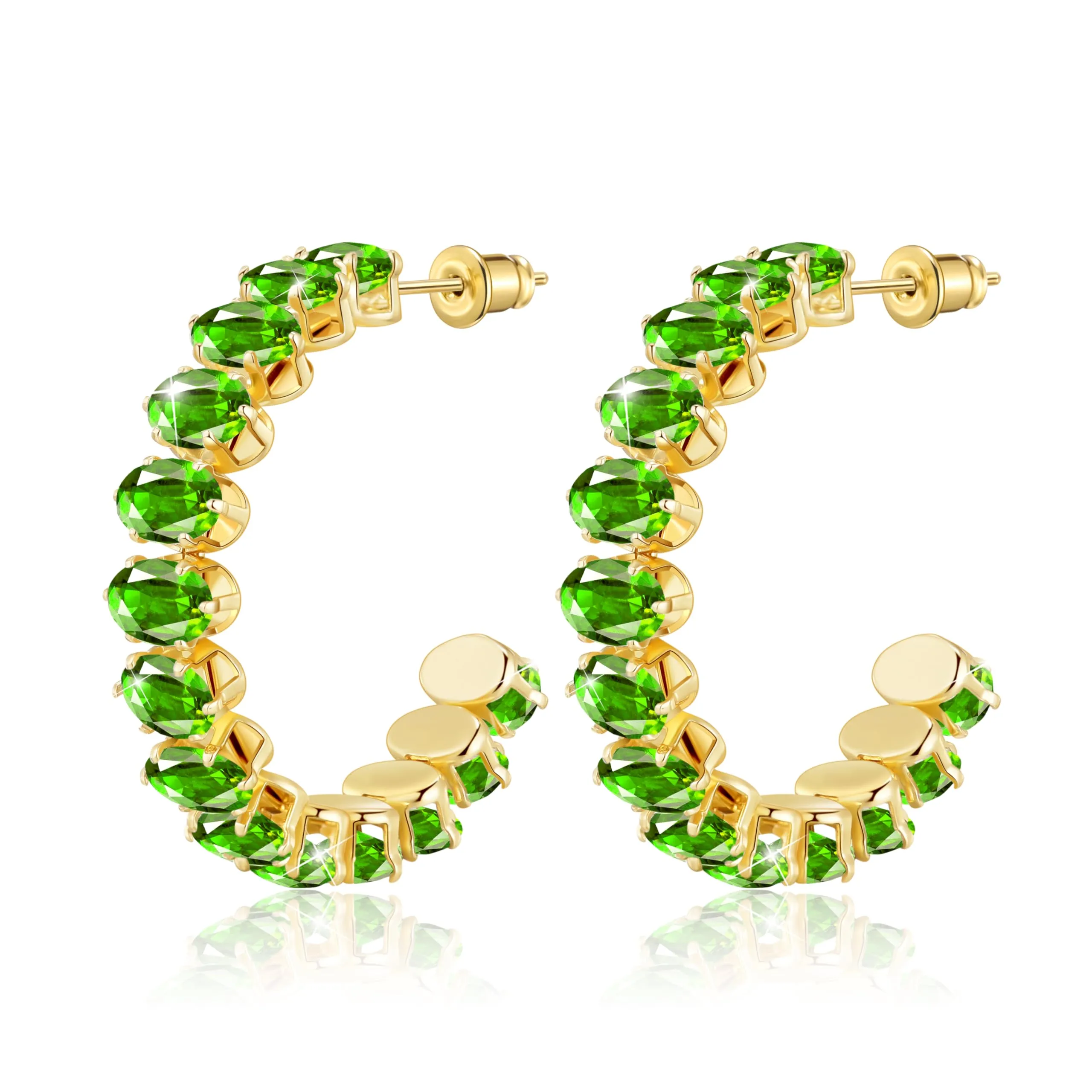 Linawe Orecchini a cerchio in oro con peridoto verde, orecchini fossili da donna, grandi orecchini in acciaio inossidabile, orecchini pendenti in oro alla moda ipoallergenici - immagine 1