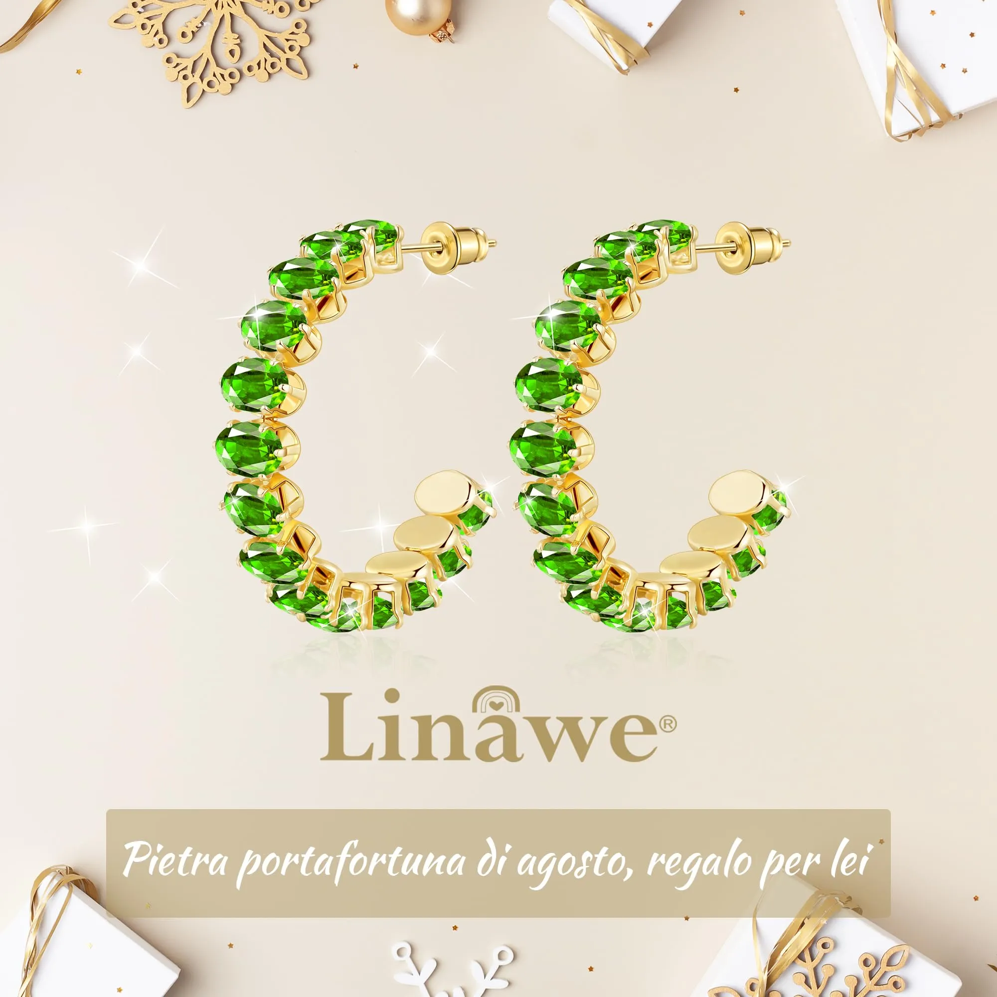Linawe Orecchini a cerchio in oro con peridoto verde, orecchini fossili da donna, grandi orecchini in acciaio inossidabile, orecchini pendenti in oro alla moda ipoallergenici - immagine 5