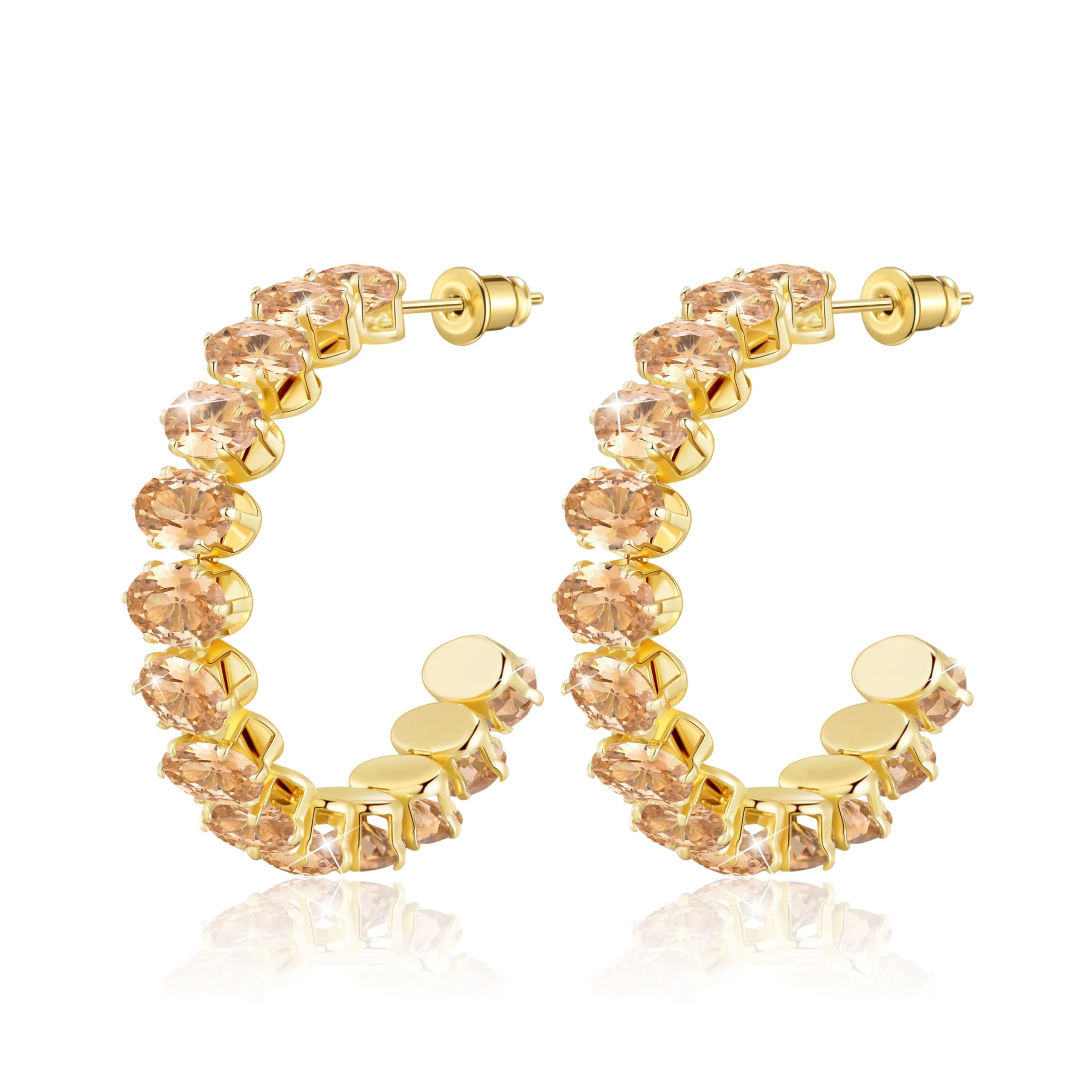 Linawe Orecchini a cerchio in citrino, gioielli in oro, orecchini fossili, gioielli da donna, orecchini a cerchio in acciaio inossidabile, orecchini grandi, gioielli di moda, orecchini pendenti - immagine 1