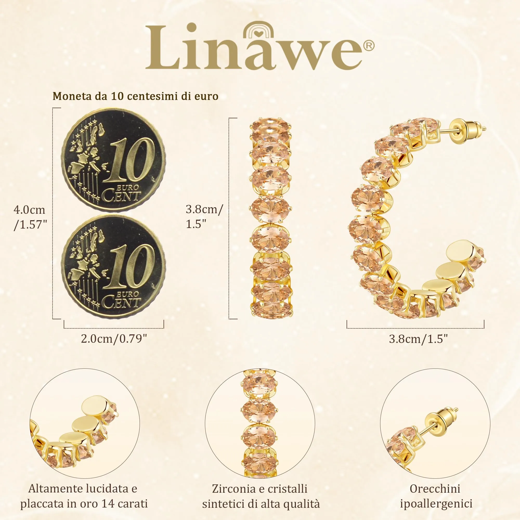 Linawe Orecchini a cerchio in citrino, gioielli in oro, orecchini fossili, gioielli da donna, orecchini a cerchio in acciaio inossidabile, orecchini grandi, gioielli di moda, orecchini pendenti - immagine 4