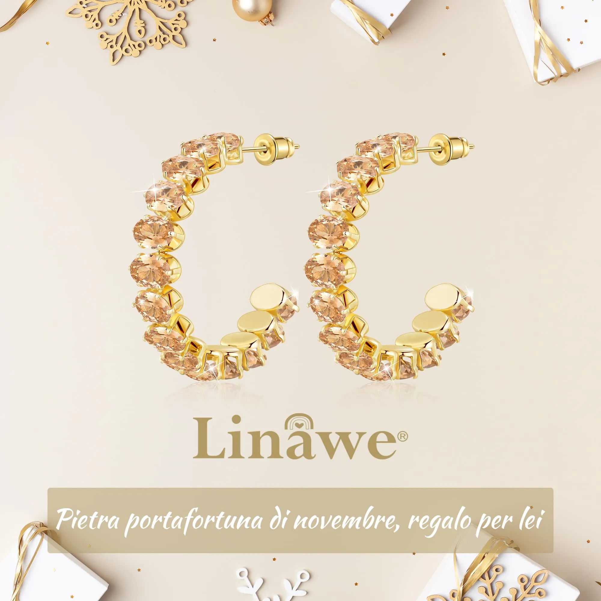 Linawe Orecchini a cerchio in citrino, gioielli in oro, orecchini fossili, gioielli da donna, orecchini a cerchio in acciaio inossidabile, orecchini grandi, gioielli di moda, orecchini pendenti - immagine 5