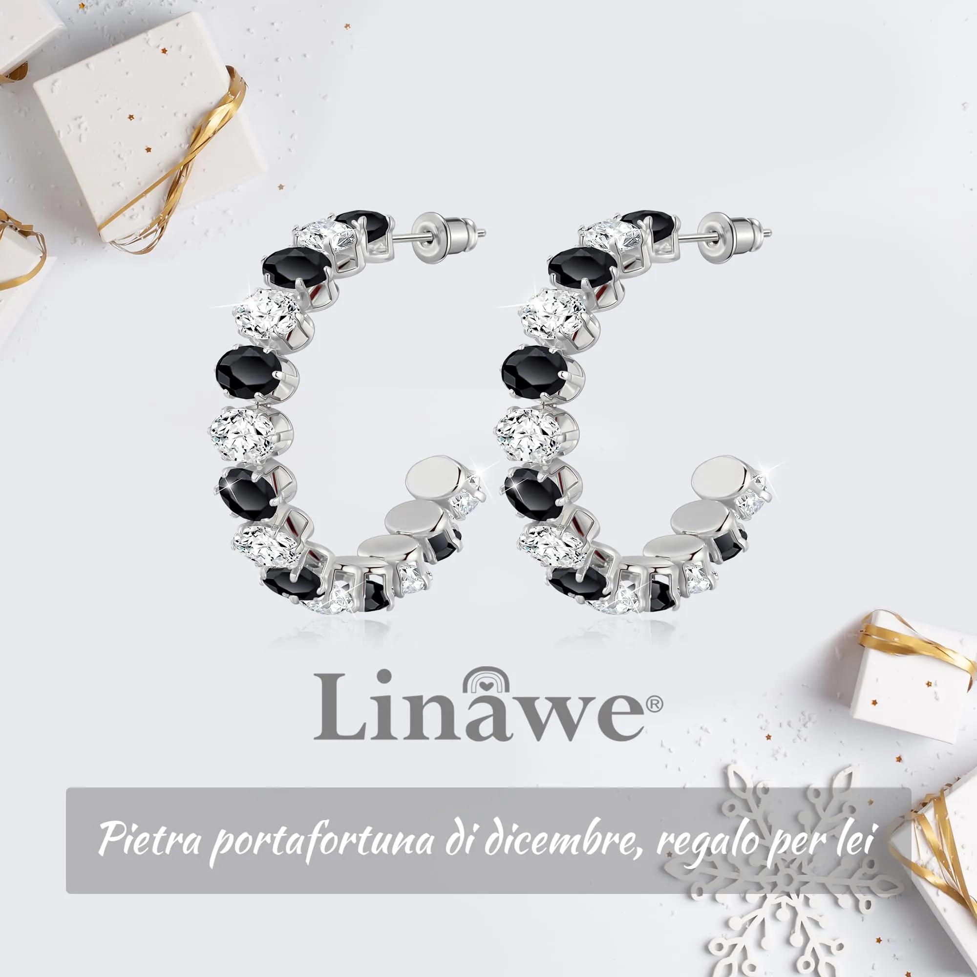 Linawe Orecchini pendenti in argento nero, orecchini grandi, da donna in acciaio inossidabile, ipoallergenici con pietra, gioielli alla moda, oro bianco, orecchini a cerchio in argento, senza nichel - immagine 5