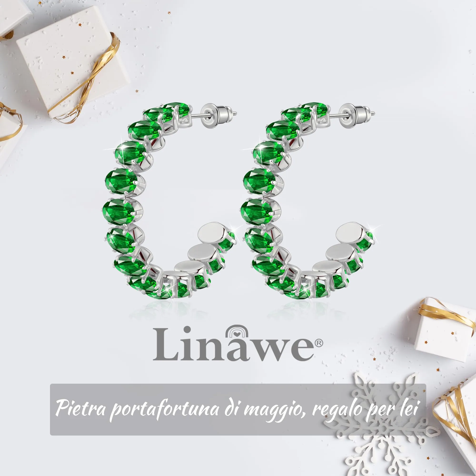 Linawe Orecchini a cerchio verde smeraldo gioielli in argento, orecchini pendenti in argento da donna, orecchini di tendenza orecchini ipoallergenici senza nichel orecchini in oro bianco - immagine 5