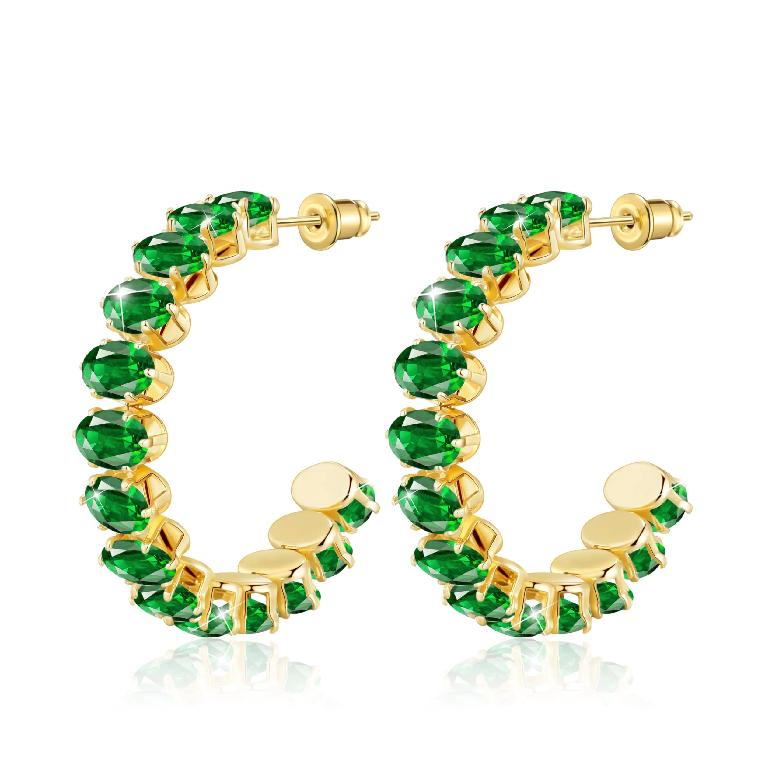 Linawe Orecchini a cerchio in oro verde smeraldo, gioielli grandi, orecchini fossili da donna pendenti in oro, acciaio inossidabile, placcati in oro con pietra - immagine 1