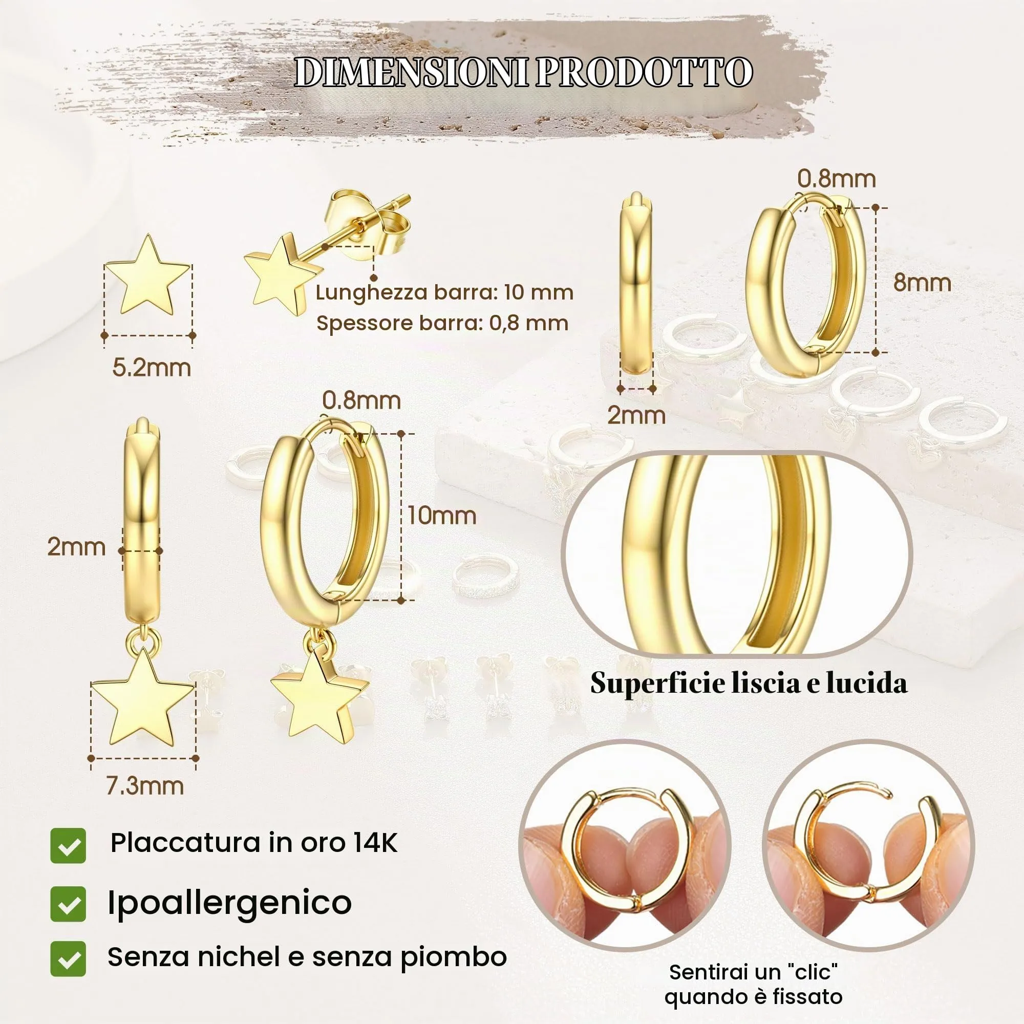 Dochais 3 Paia Set Orecchini Donna Cerchio Oro Color Orecchini Placcato Oro 14K Ipoallergenico Orecchini a Cerchio Piccoli Small Hoop Earrings Cartilagine Trago Helix Piercing Orecchino Donna Ragazze - immagine 2