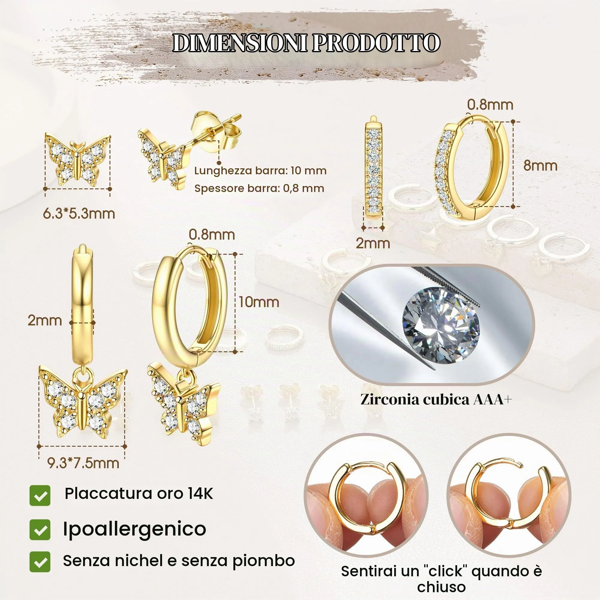 Dochais 3 Paia Set Orecchini Donna Cerchio Oro Color Orecchini Placcato Oro 14K Ipoallergenico Orecchini a Cerchio Piccoli Small Hoop Earrings Cartilagine Trago Helix Piercing Orecchino Donna Ragazze - immagine 2