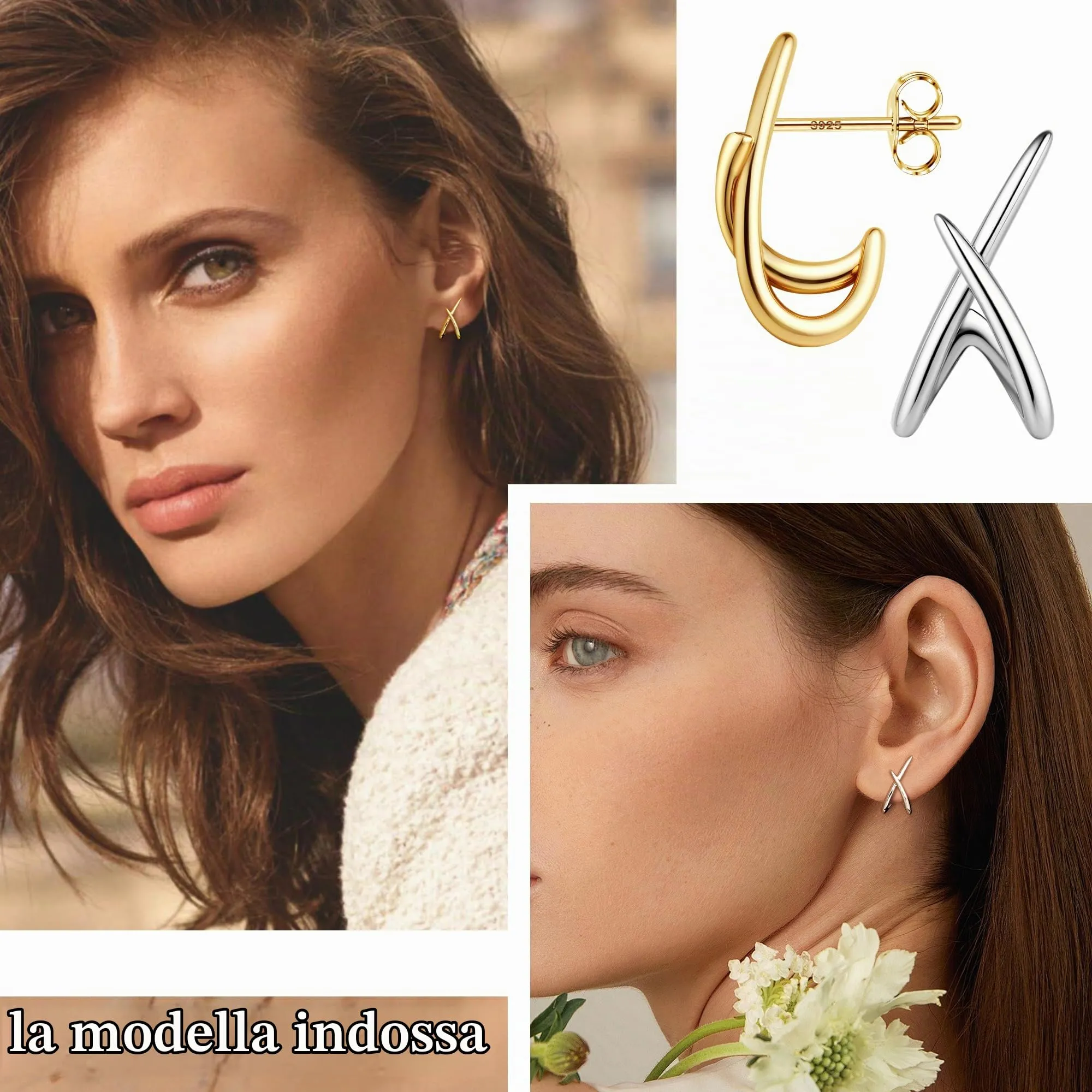 Diamday Orecchini Donna, forma X Orecchini, Agli in argento 925 - immagine 3