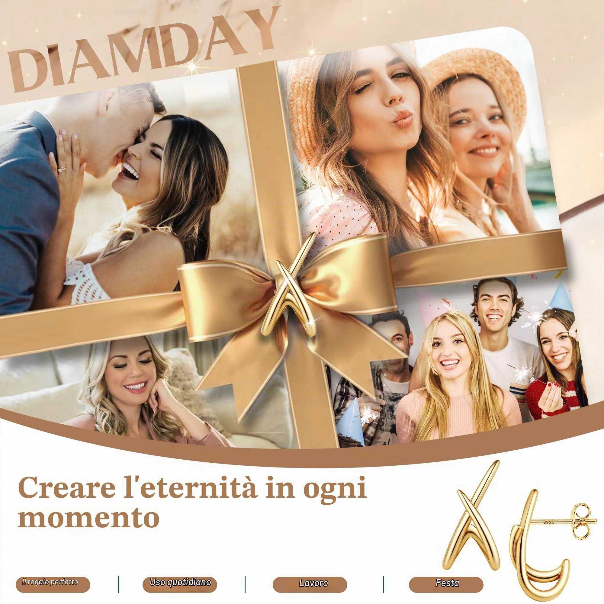 Diamday Orecchini Donna, forma X Orecchini, Agli in argento 925 - immagine 4