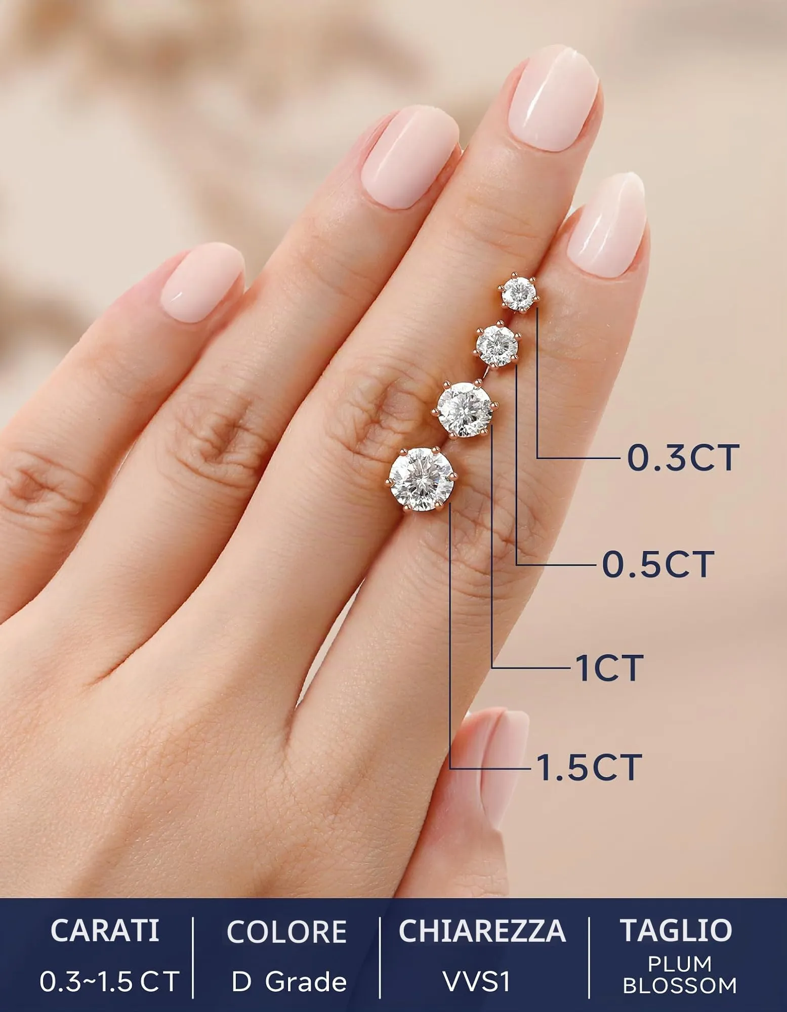 MomentWish Orecchini Punto Luce Moissanite Oro Rosa 6,5mm Donna Uomo - immagine 9