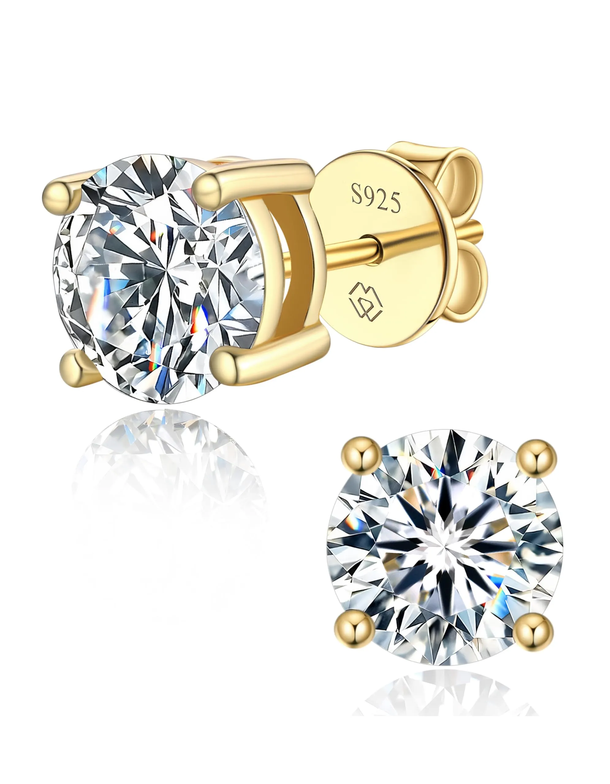 MomentWish Orecchini Moissanite Punto Luce Oro Giallo 6,5mm Uomo Donna - immagine 1