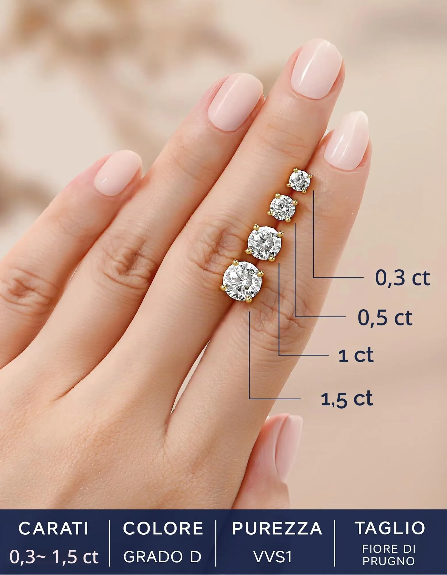 MomentWish Orecchini Moissanite Punto Luce Oro Giallo 6,5mm Uomo Donna - immagine 5