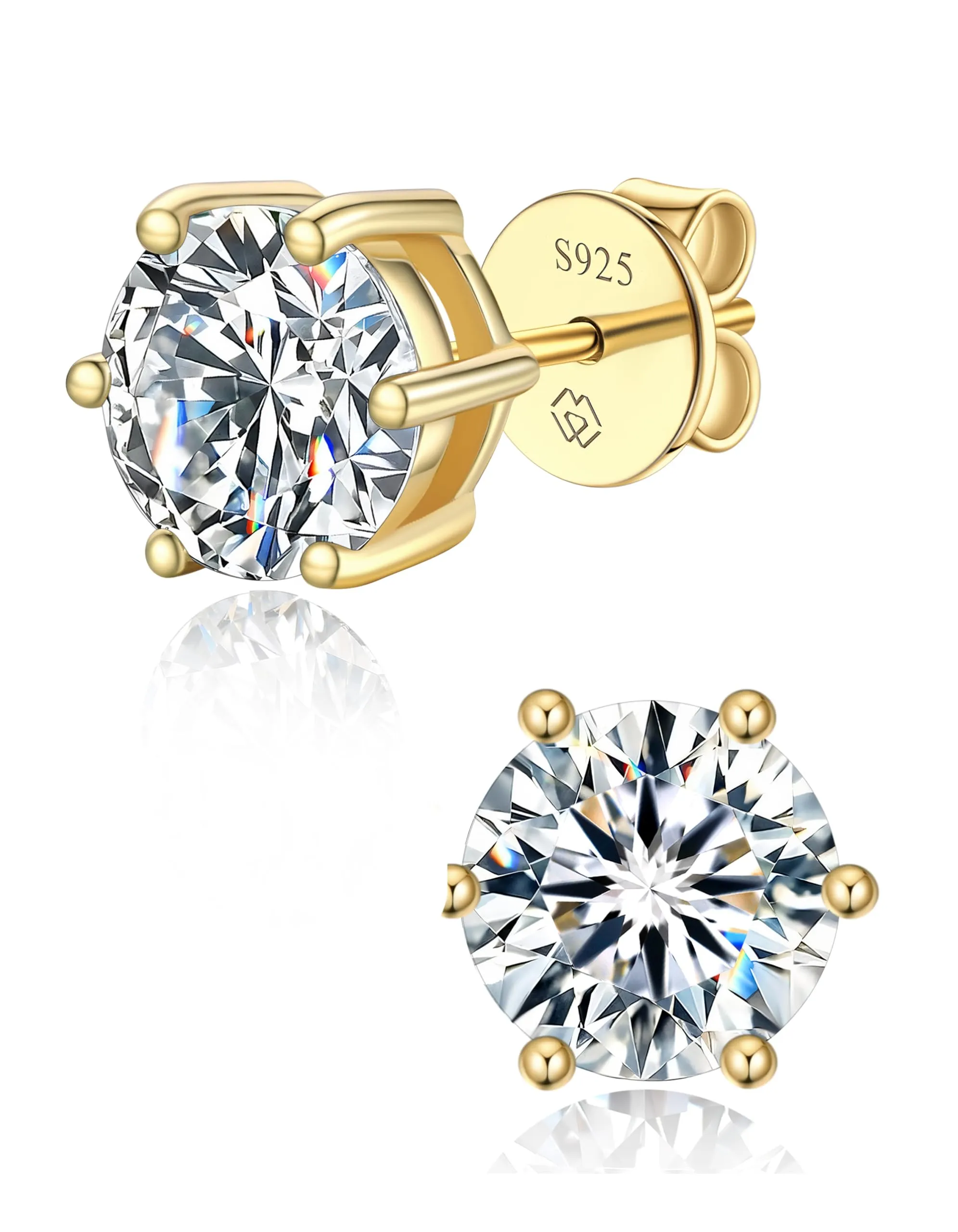 MomentWish Orecchini Punto Luce Moissanite Oro Giallo 6,5mm Donna Uomo - immagine 1