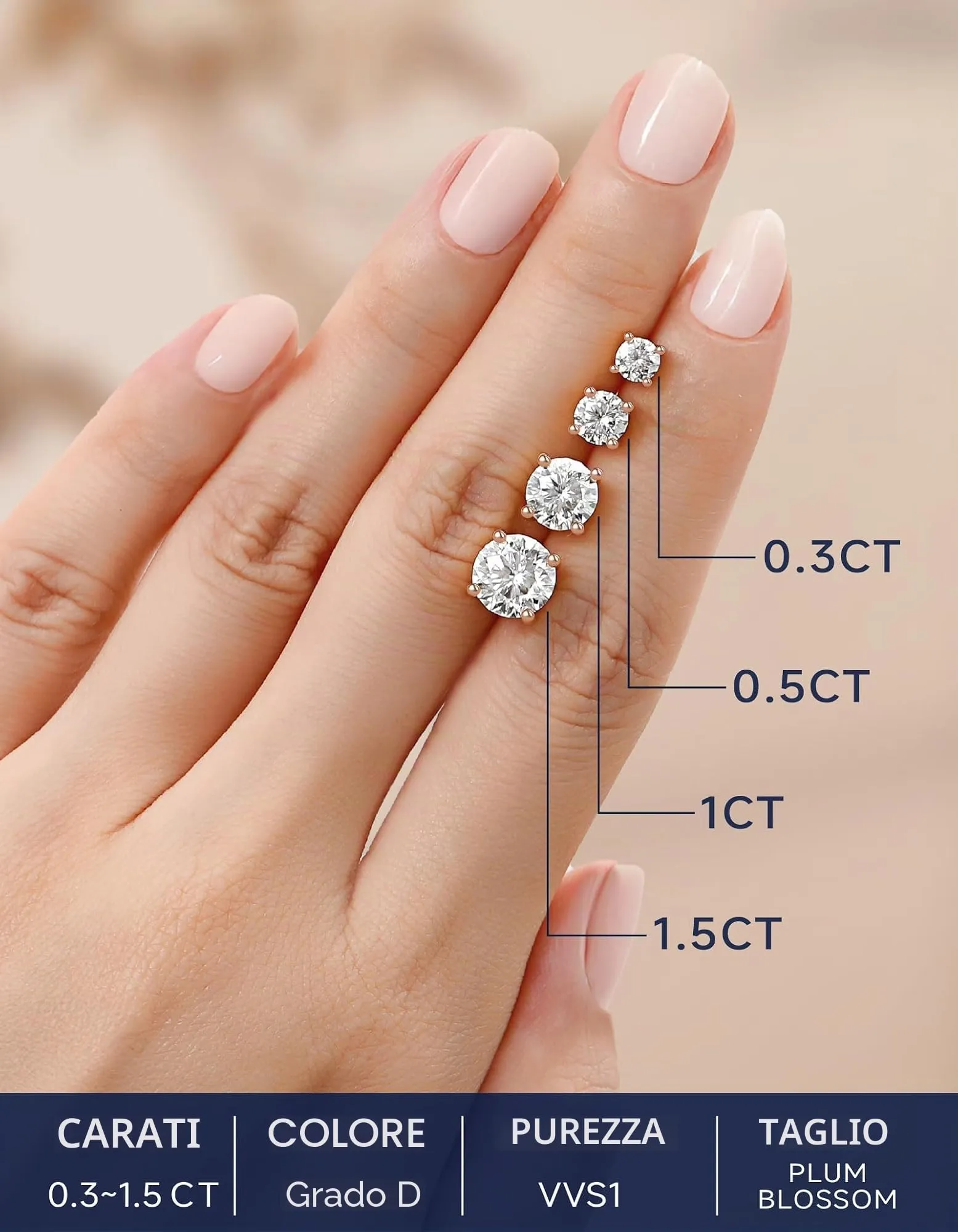 MomentWish Orecchini Moissanite Punto Luce Oro Rosa 6,5mm Uomo Donna - immagine 9