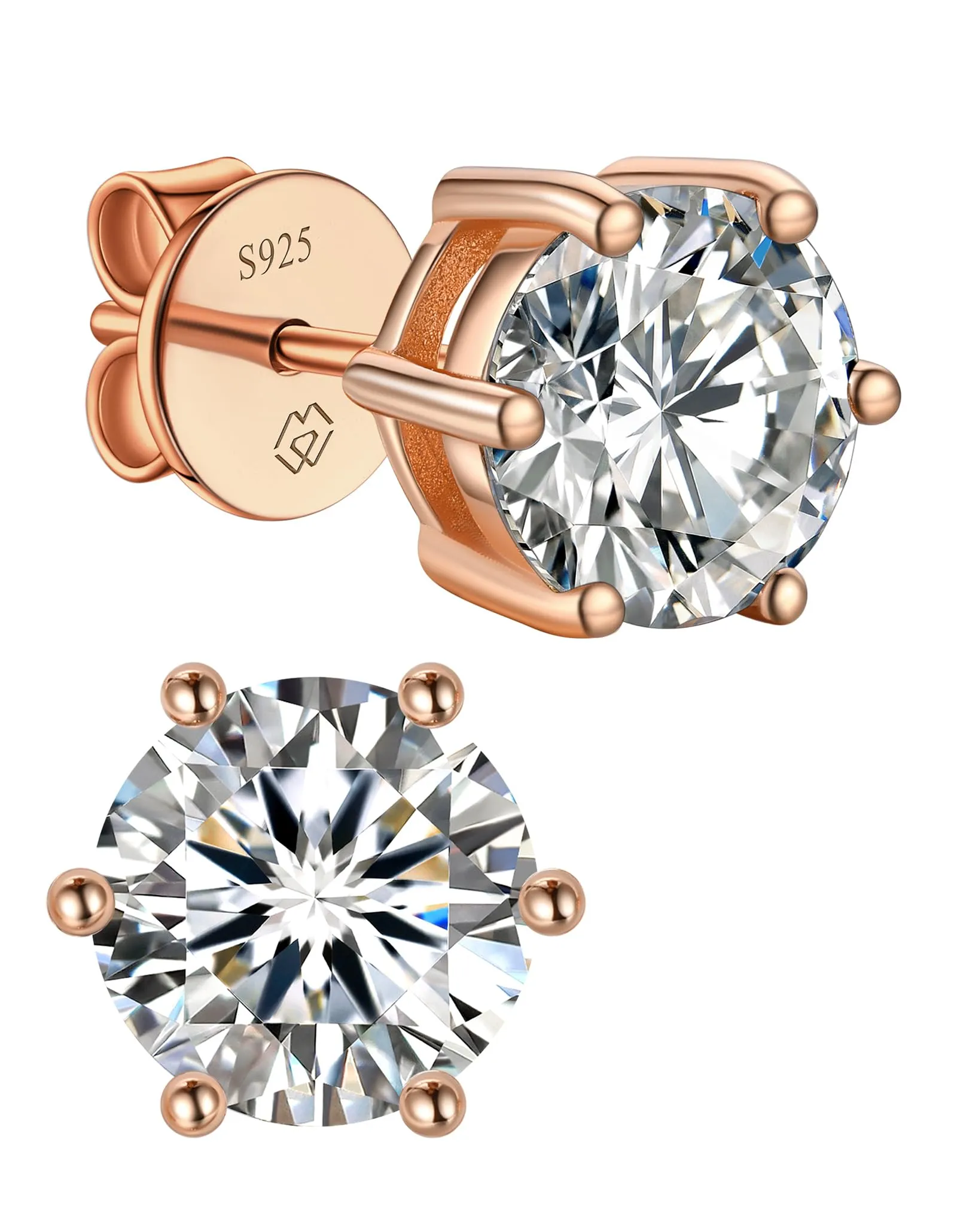 MomentWish Orecchini Punto Luce Moissanite Oro Rosa 6,5mm Donna Uomo - immagine 1