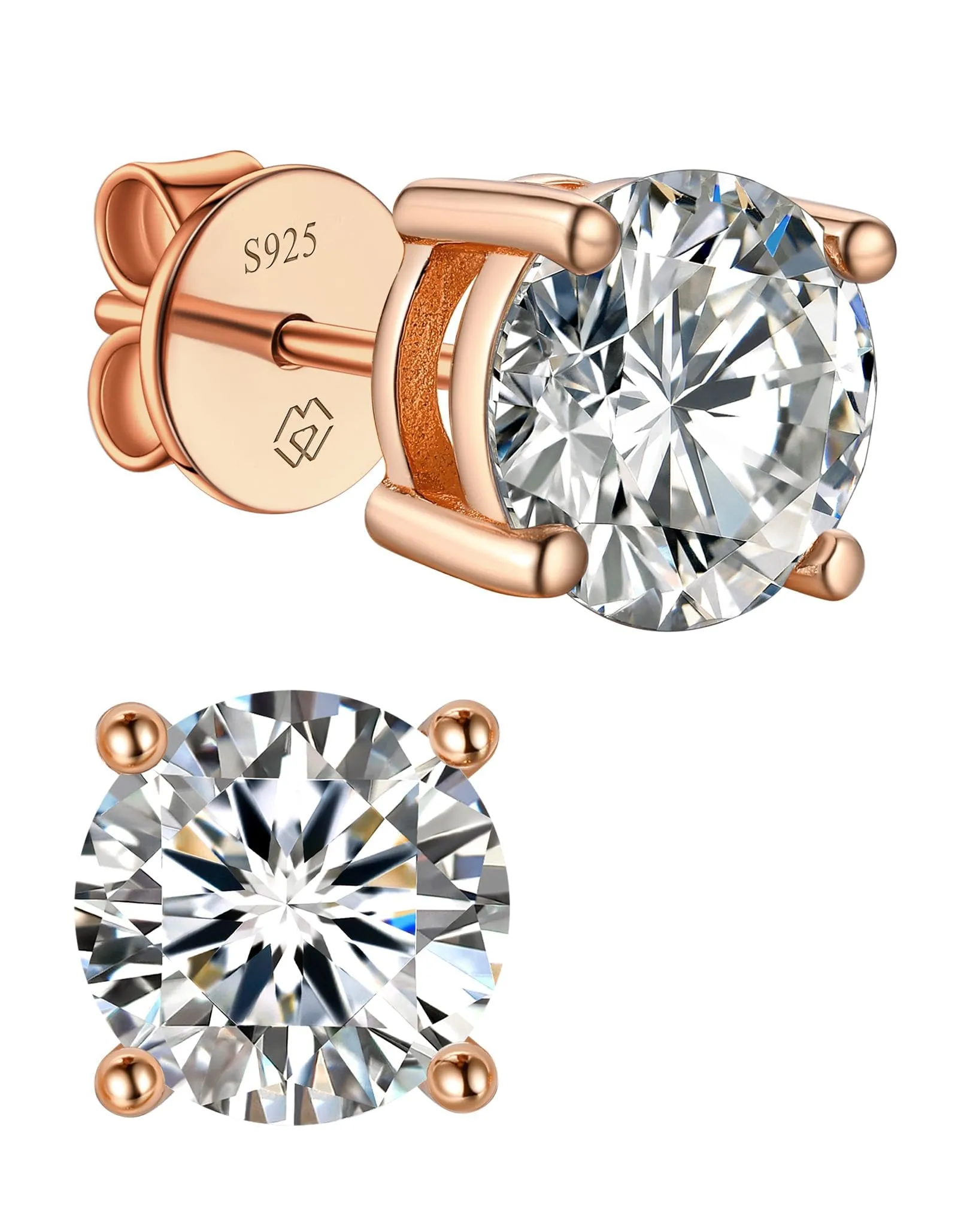 MomentWish Orecchini Moissanite Punto Luce Oro Rosa 6,5mm Uomo Donna - immagine 1