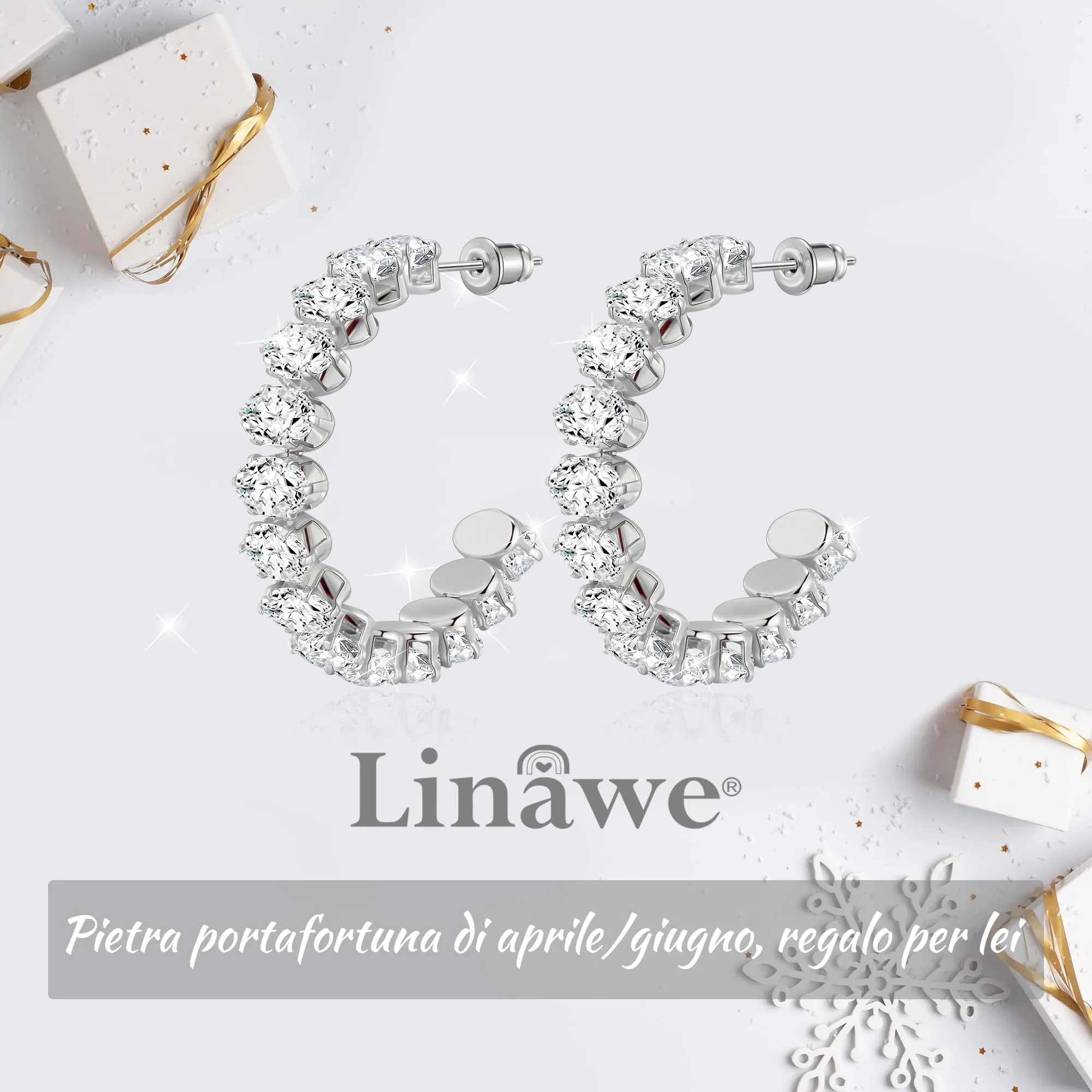 Linawe Orecchini a cerchio in argento, Orecchini eleganti in acciaio inossidabile da donna, Orecchini a cerchio grandi gioielli, Orecchini da appendere - immagine 5