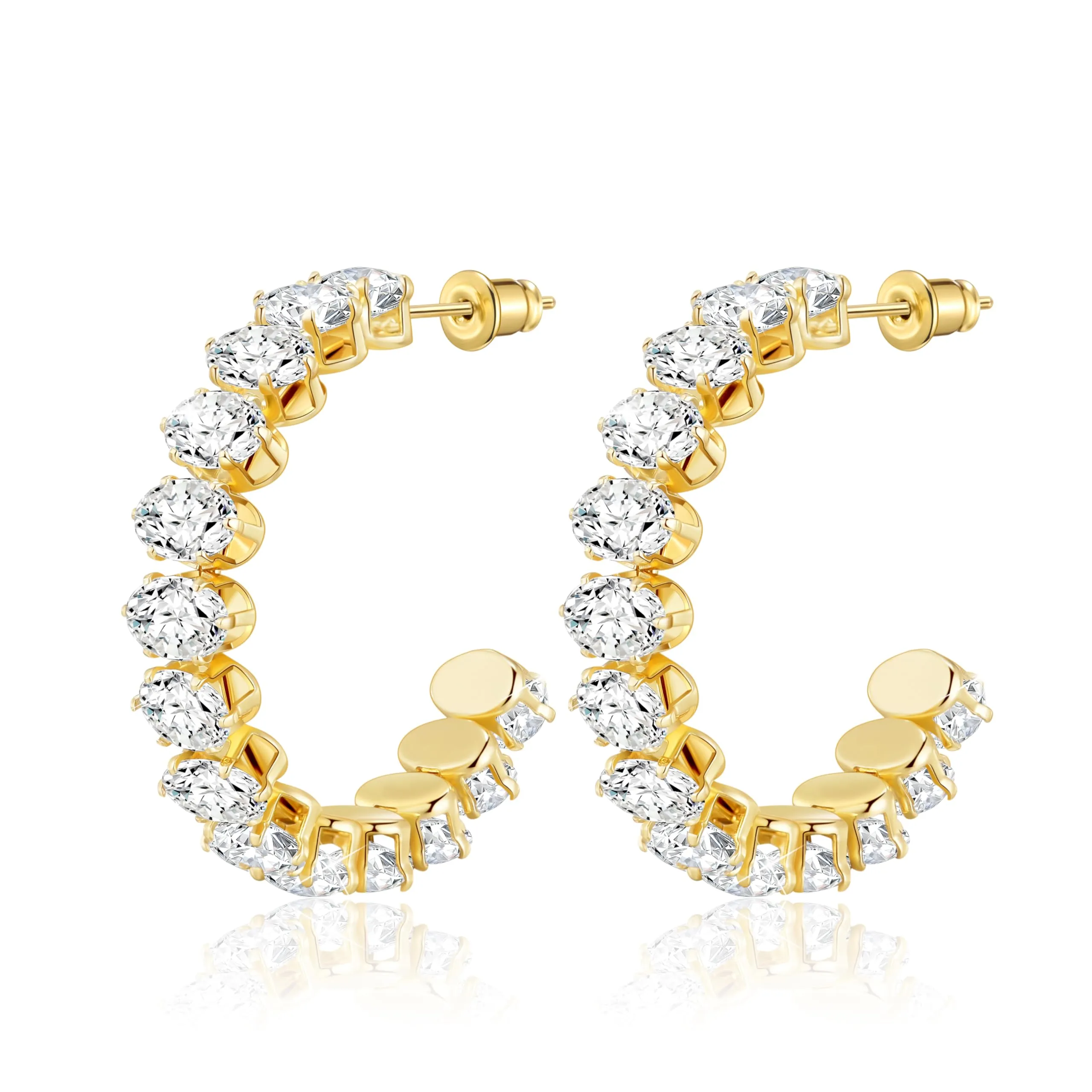 Linawe Orecchini a cerchio, grandi orecchini dorati con pietra, in acciaio inossidabile, da donna, placcati in oro, gioielli alla moda di tendenza - immagine 1
