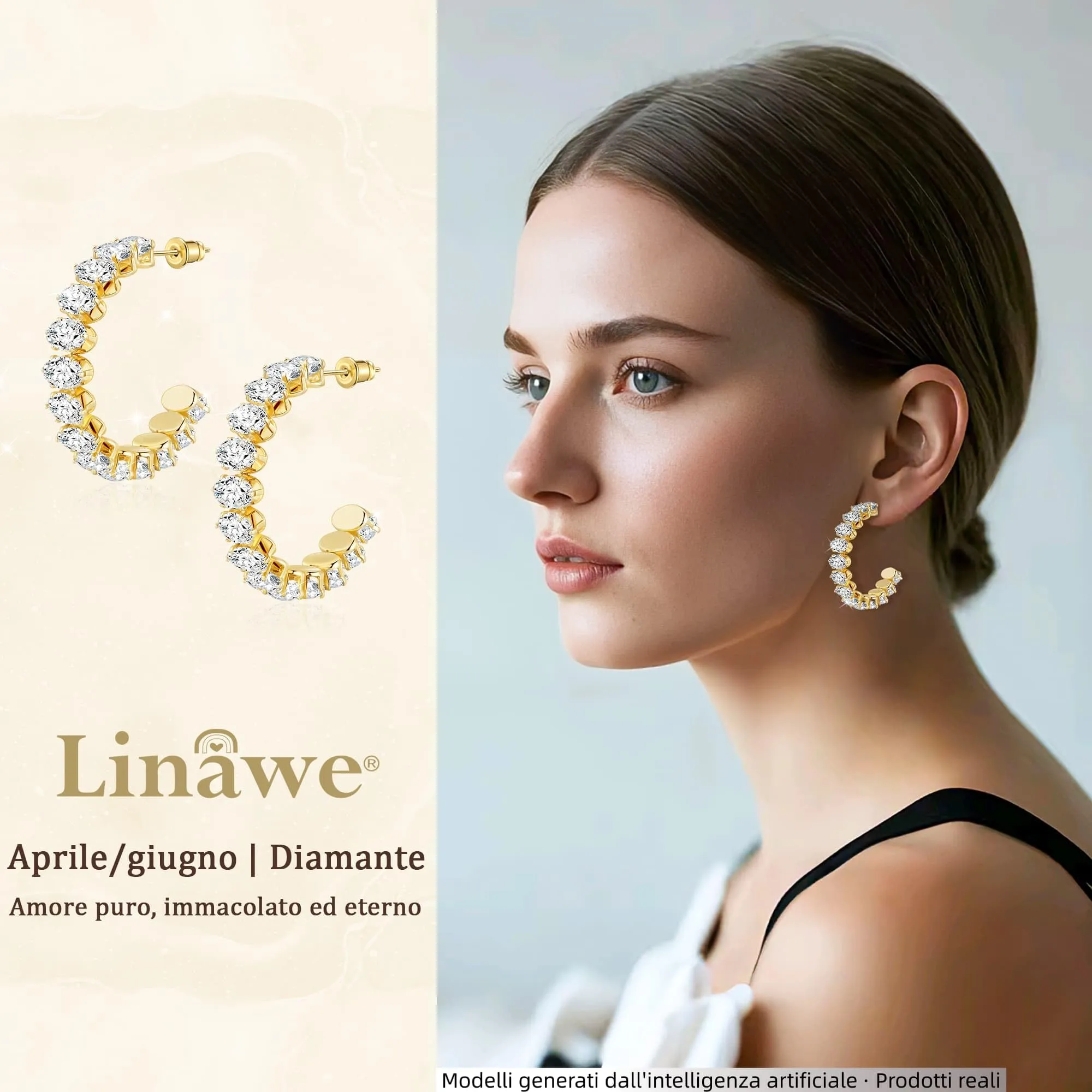Linawe Orecchini a cerchio, grandi orecchini dorati con pietra, in acciaio inossidabile, da donna, placcati in oro, gioielli alla moda di tendenza - immagine 2