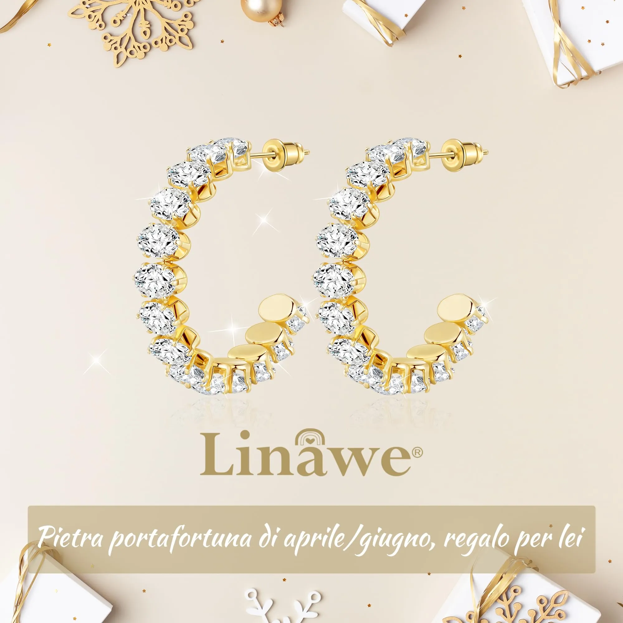 Linawe Orecchini a cerchio, grandi orecchini dorati con pietra, in acciaio inossidabile, da donna, placcati in oro, gioielli alla moda di tendenza - immagine 5