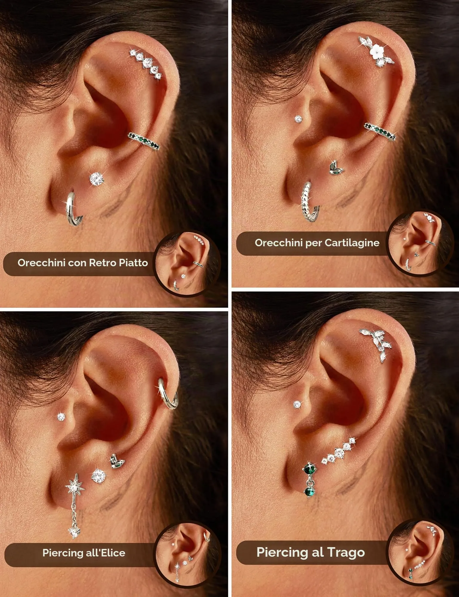 Adramata 12Pcs 16G Piercing Orecchio Acciaio Inossidabile Set Donna - immagine 4