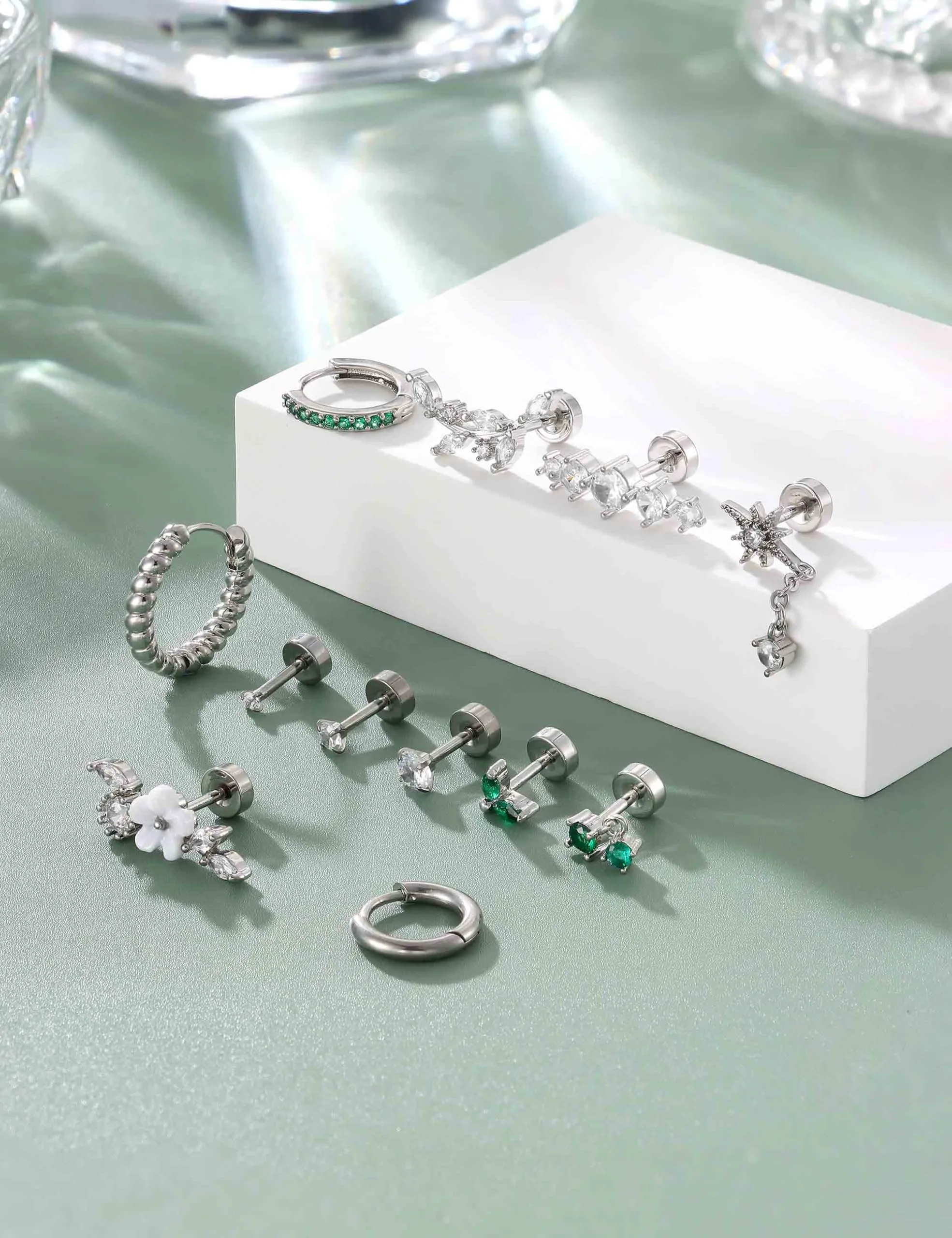 Adramata 12Pcs 16G Piercing Orecchio Acciaio Inossidabile Set Donna - immagine 6