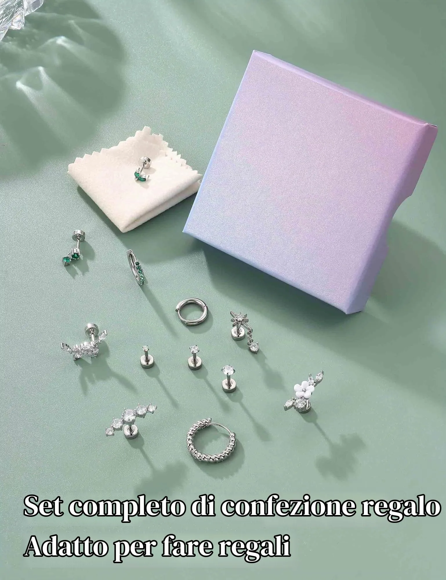 Adramata 12Pcs 16G Piercing Orecchio Acciaio Inossidabile Set Donna - immagine 7