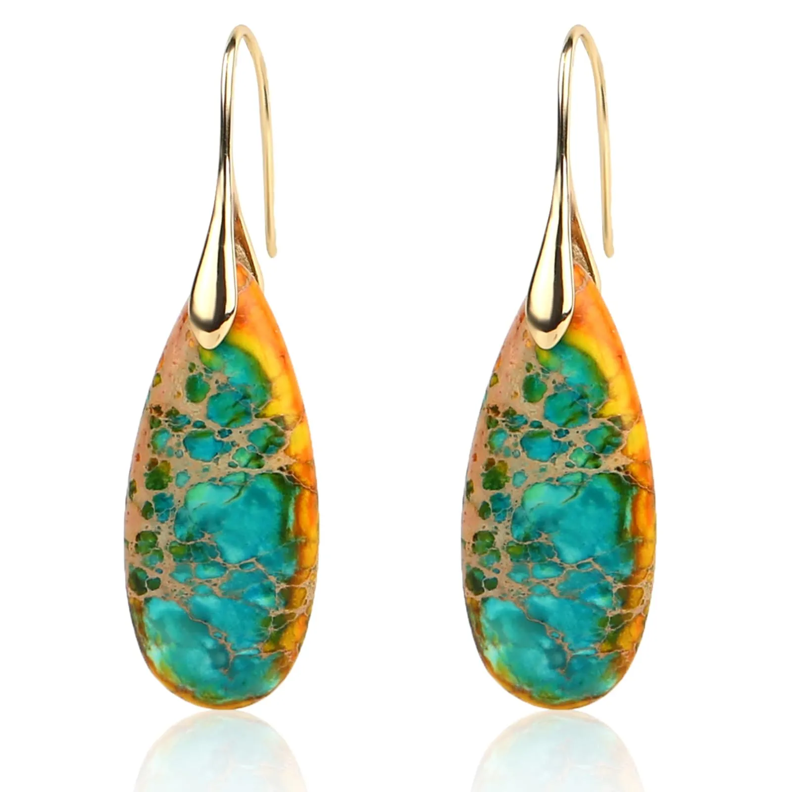 2 Pezzi Orecchini con Pietre Curative, Orecchini Pendenti a Cerchio Decorazione per Orecchie con Ciondolo in Pietra Gioielli Alla Moda per Donna (Arancione Blu) - immagine 1