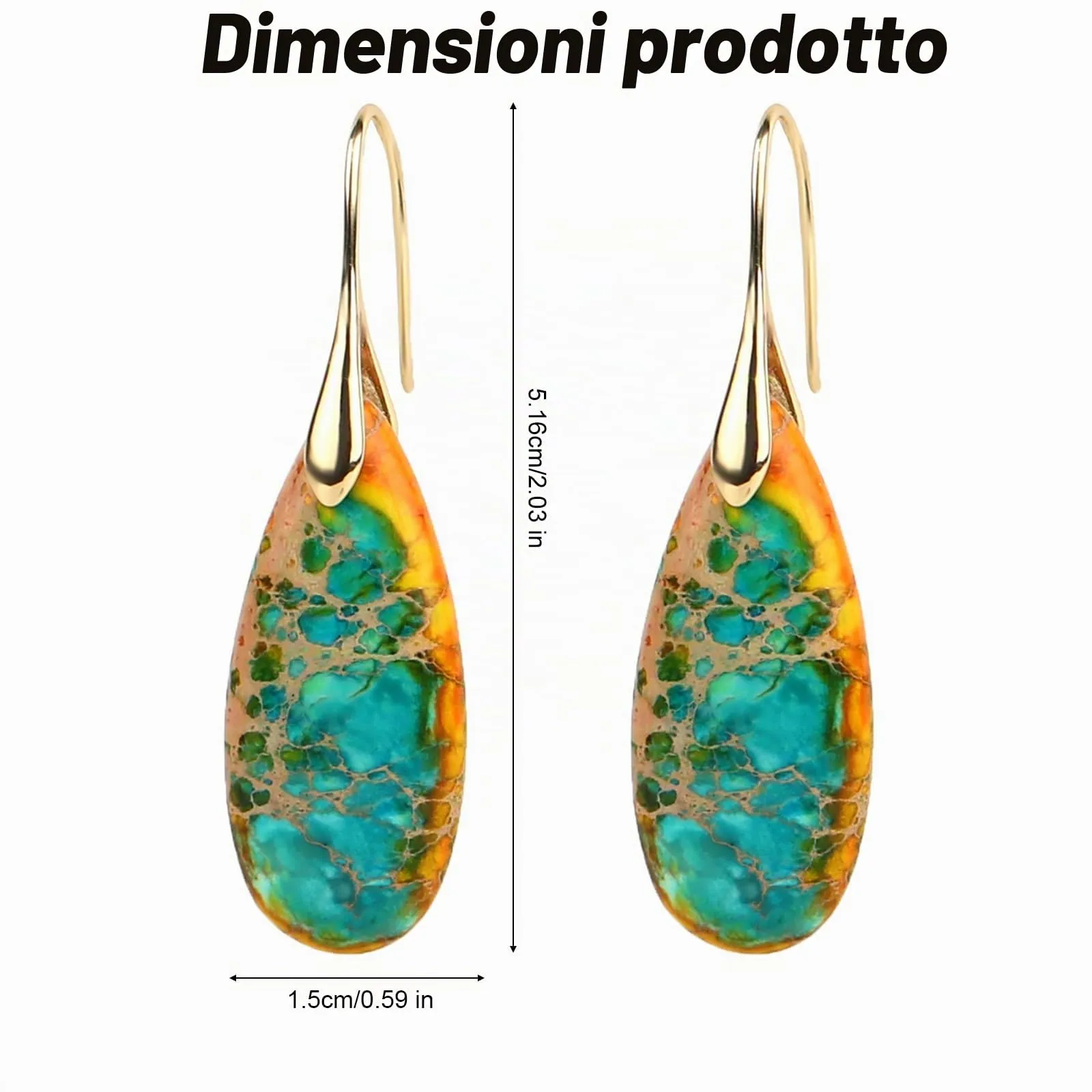 2 Pezzi Orecchini con Pietre Curative, Orecchini Pendenti a Cerchio Decorazione per Orecchie con Ciondolo in Pietra Gioielli Alla Moda per Donna (Arancione Blu) - immagine 2