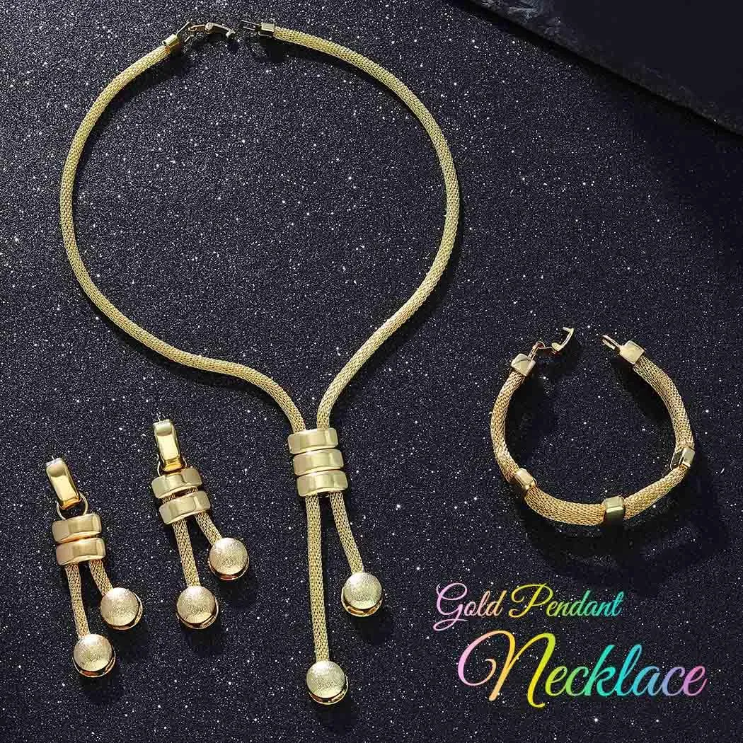 Fashband Set di collane girocollo lunghe dorate punk cubane e braccialetto alla moda catena gioielli accessori per le donne, Misura unica, /, Nessuna pietra preziosa - immagine 2